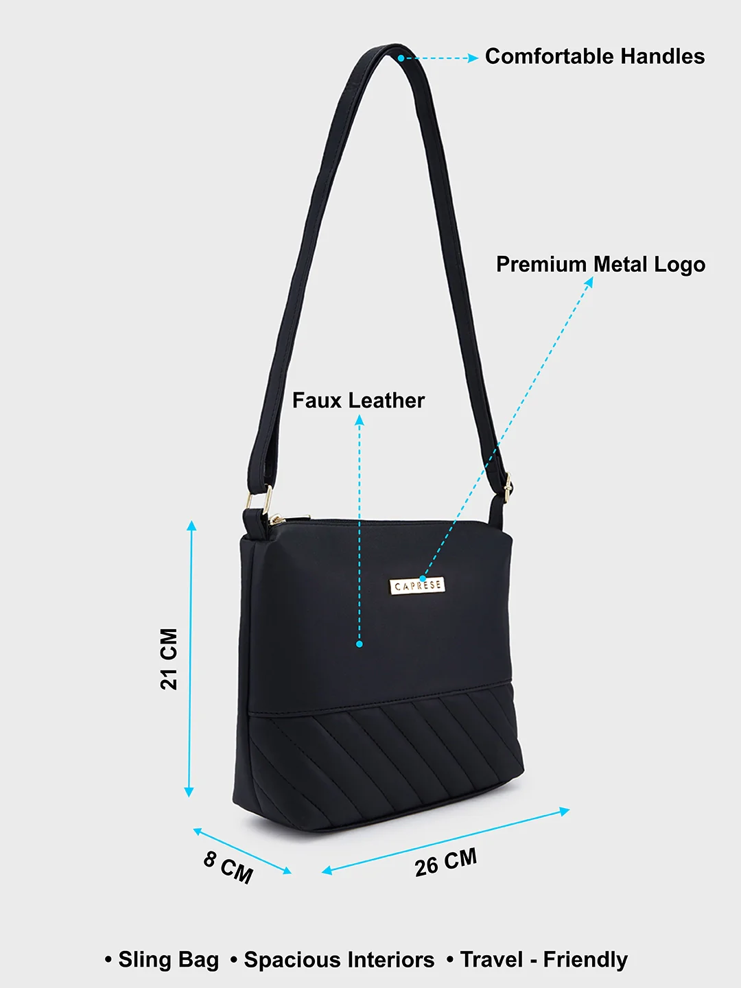 Caprese Serene Small Black Sling Bag - Image 7