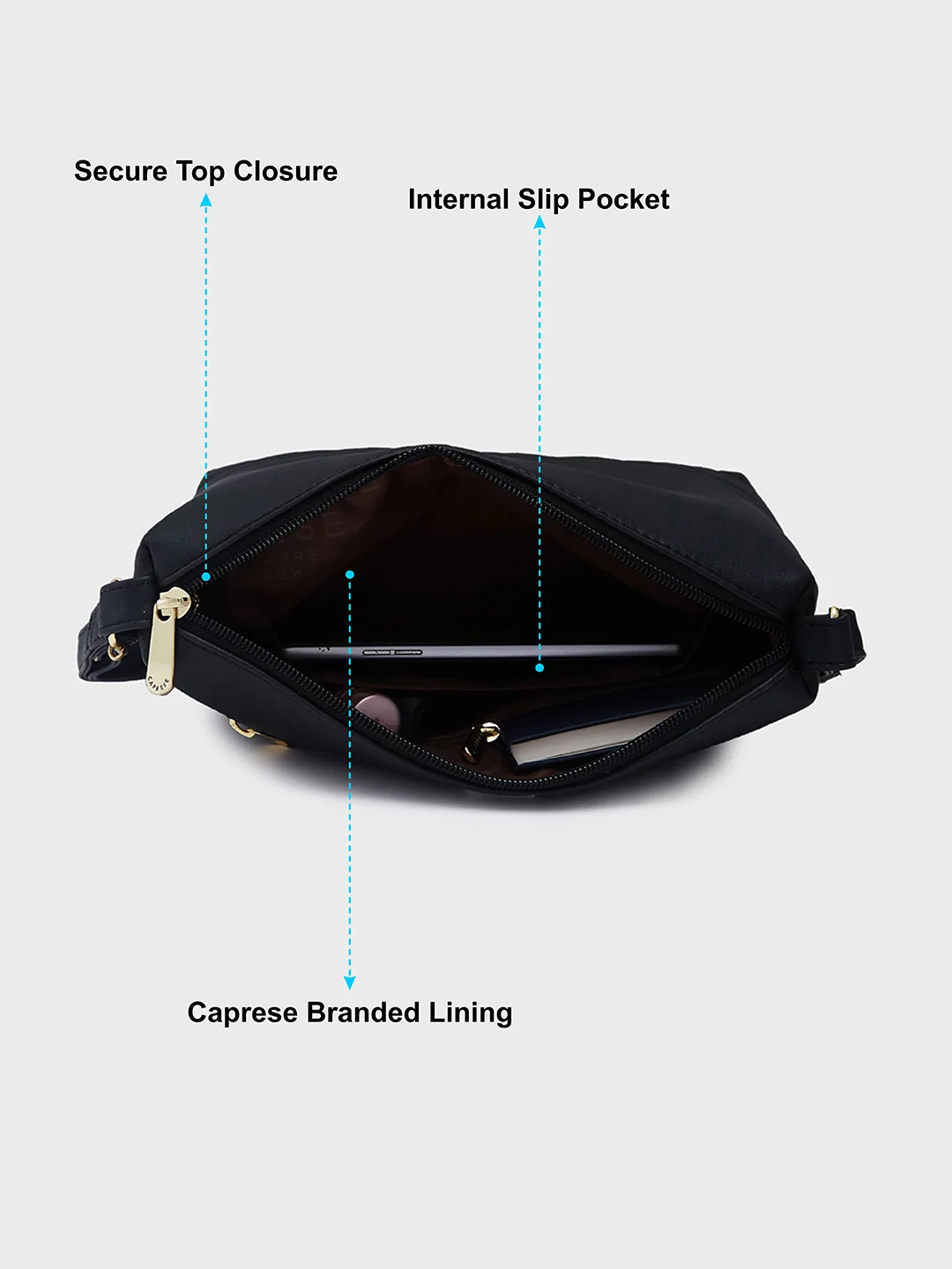 Caprese Serene Small Black Sling Bag - Image 8