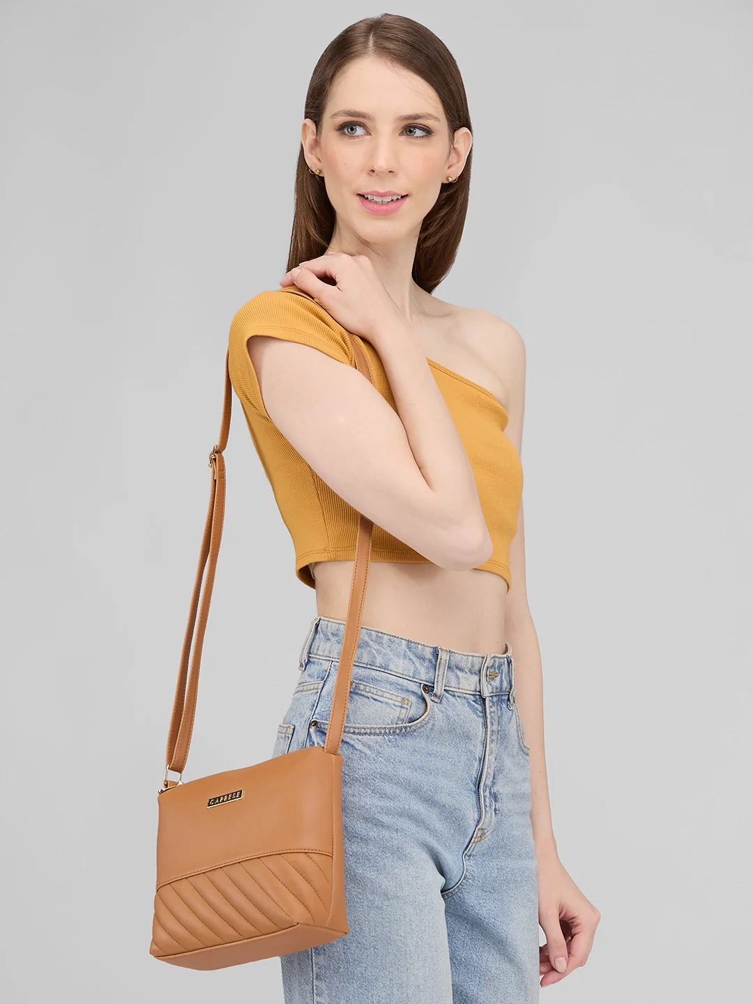 Caprese Serene Small Tan Sling Bag - Image 13