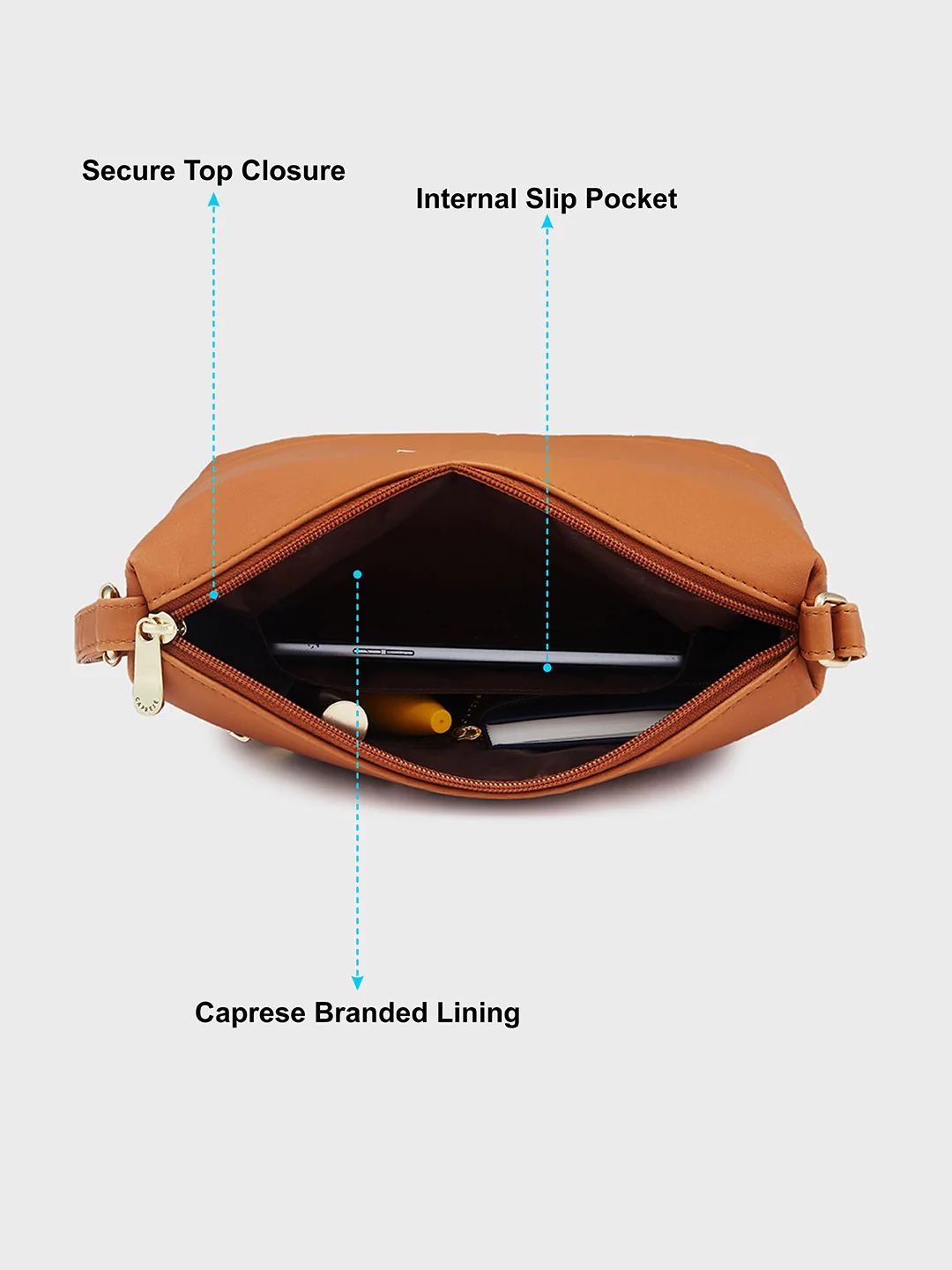 Caprese Serene Small Tan Sling Bag - Image 8