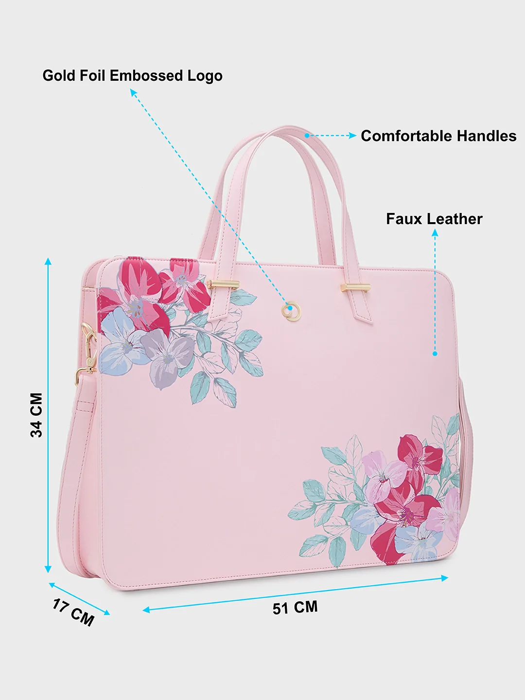 Caprese Shanaya Large Pink Printed Laptop Bag - Image 6