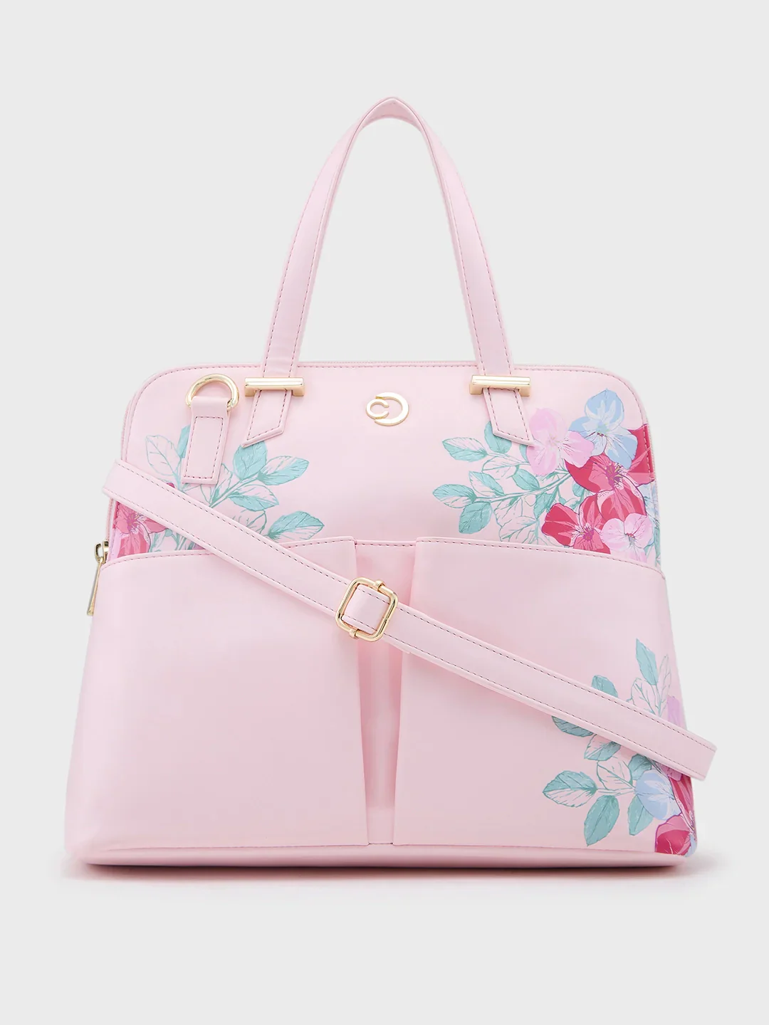 Caprese Shanaya Medium Printed Pink Satchel Bag - Image 6