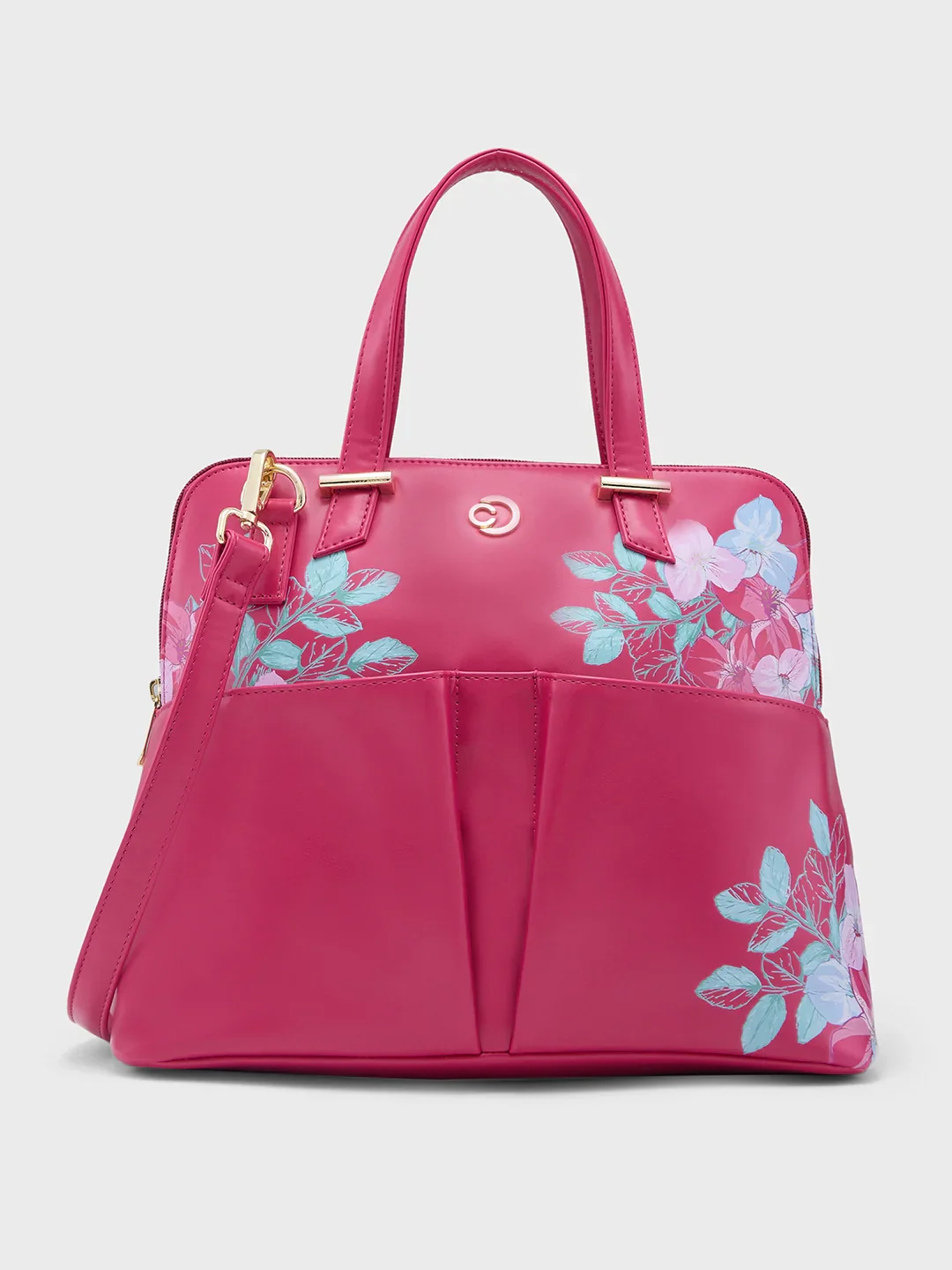 Caprese Shanaya Printed Medium Burgundy Satchel Bag