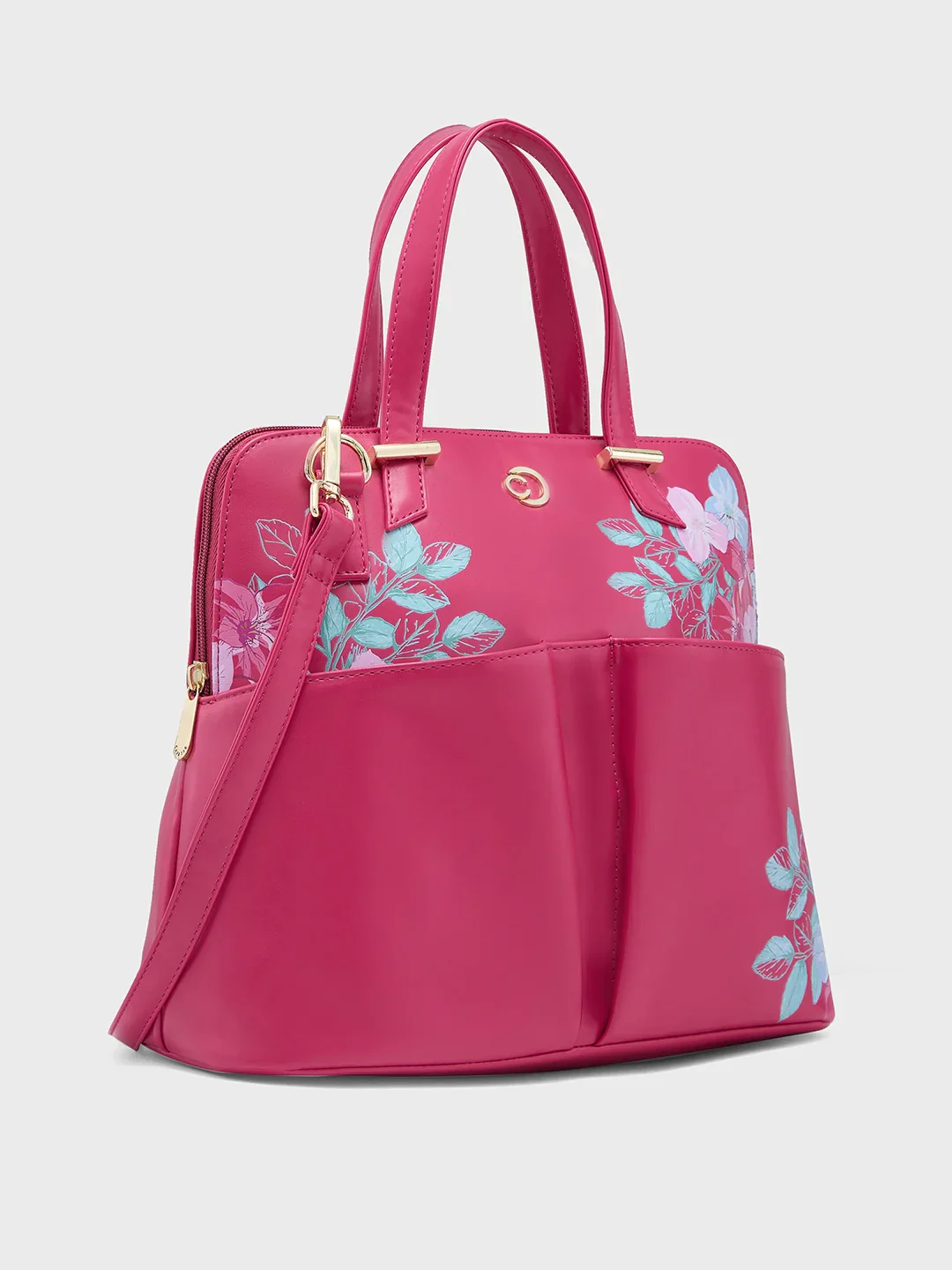Caprese Shanaya Printed Medium Burgundy Satchel Bag - Image 4