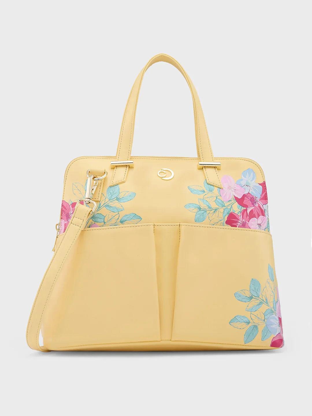 Caprese Shanaya Medium Printed Yellow Satchel Bag