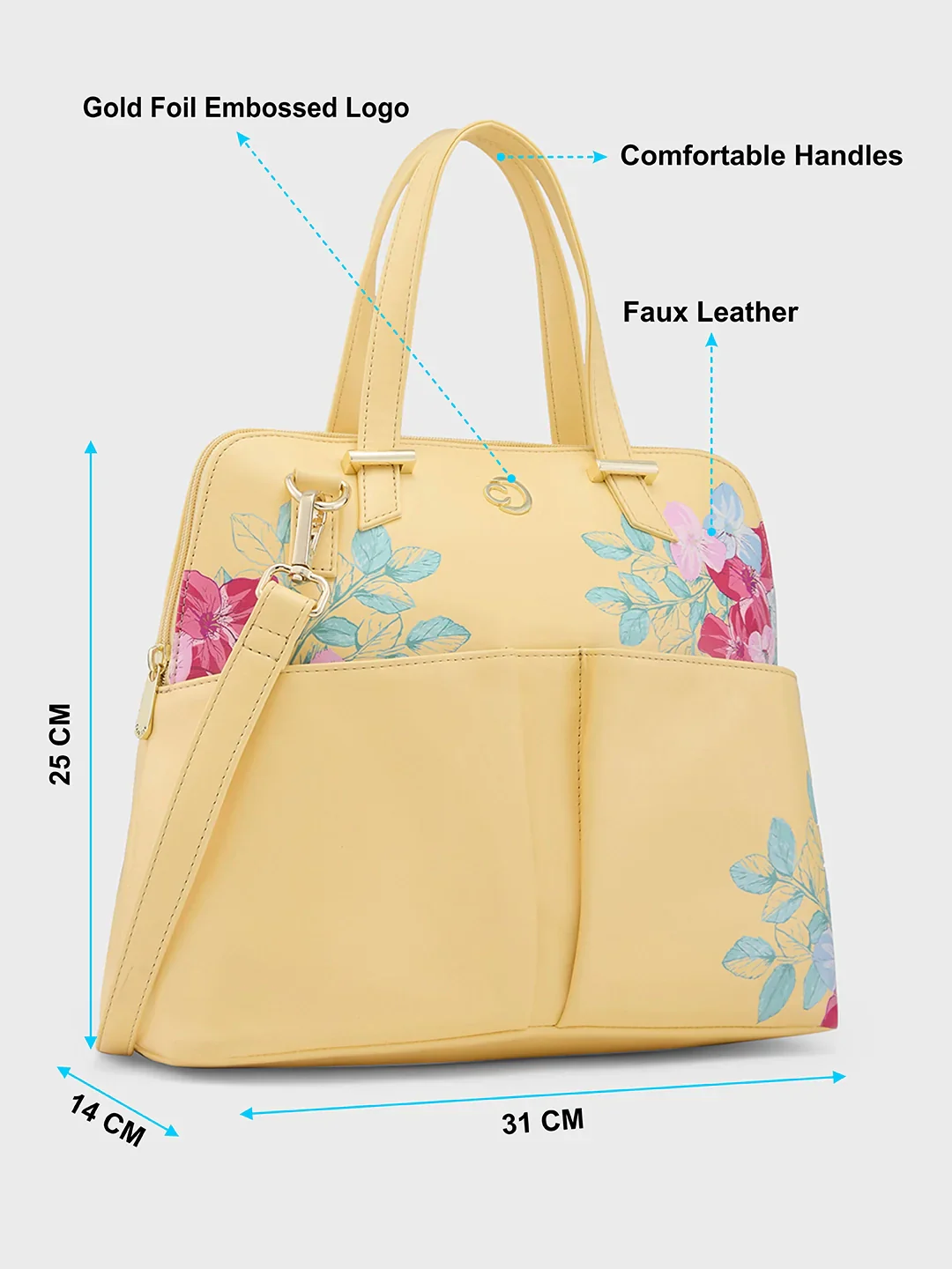 Caprese Shanaya Medium Printed Yellow Satchel Bag - Image 6