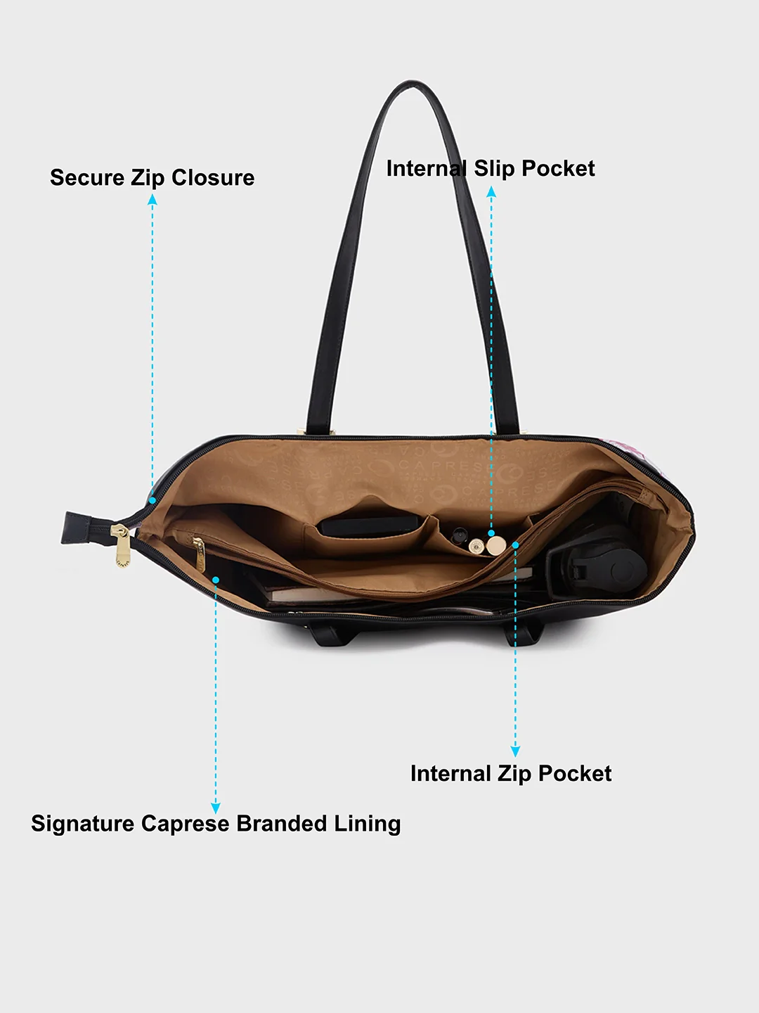 Caprese Shanaya Large Printed Black Tote Bag - Image 3