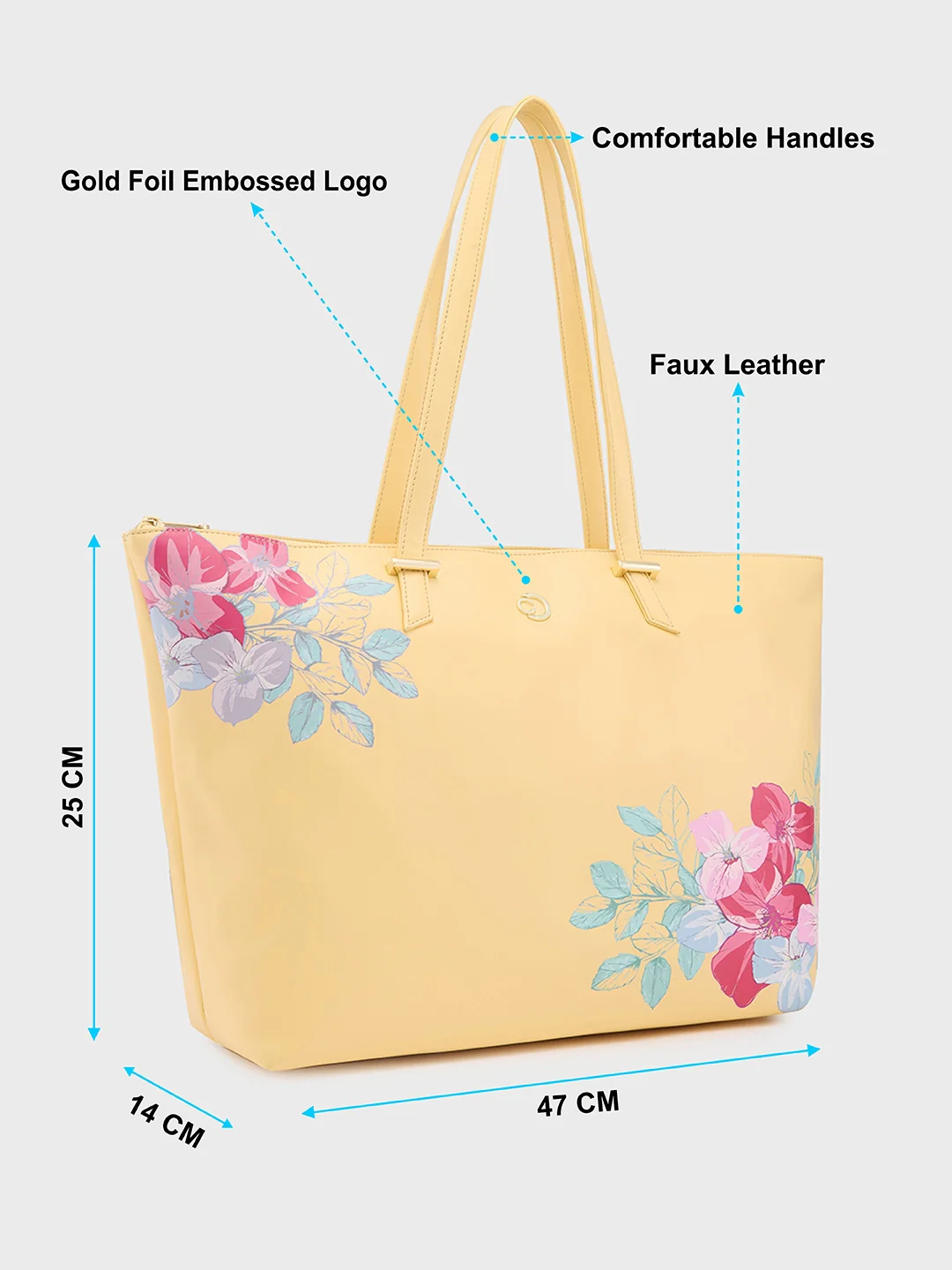 Caprese Shanaya Large Printed Yellow Tote Bag - Image 6