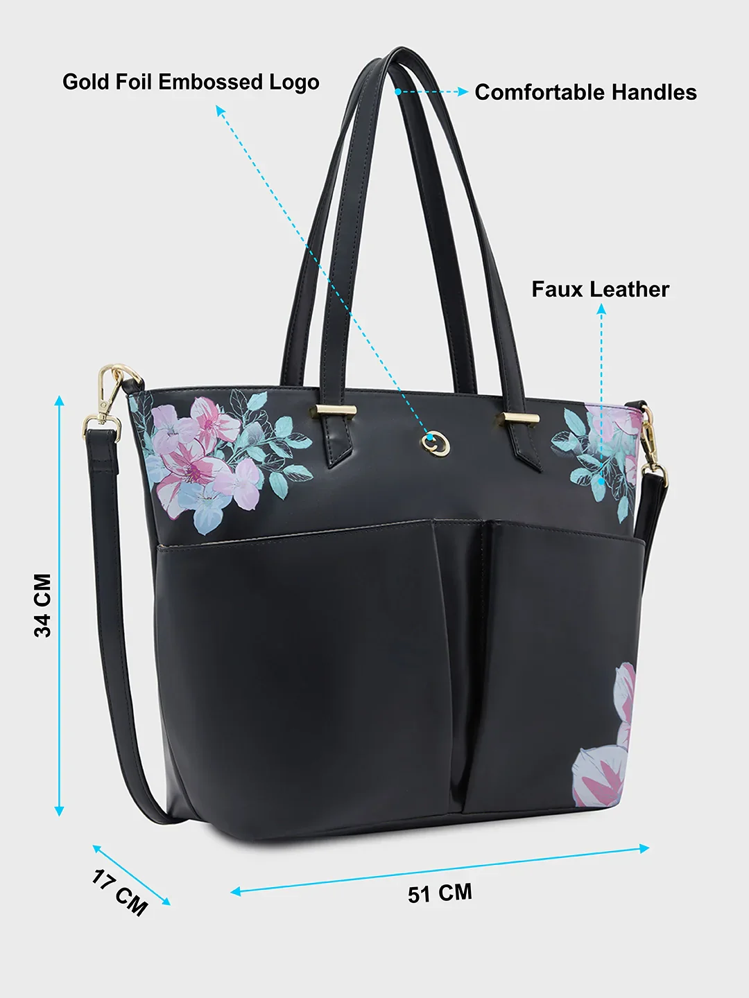 Caprese Shanaya Medium Printed Black Tote Bag - Image 6