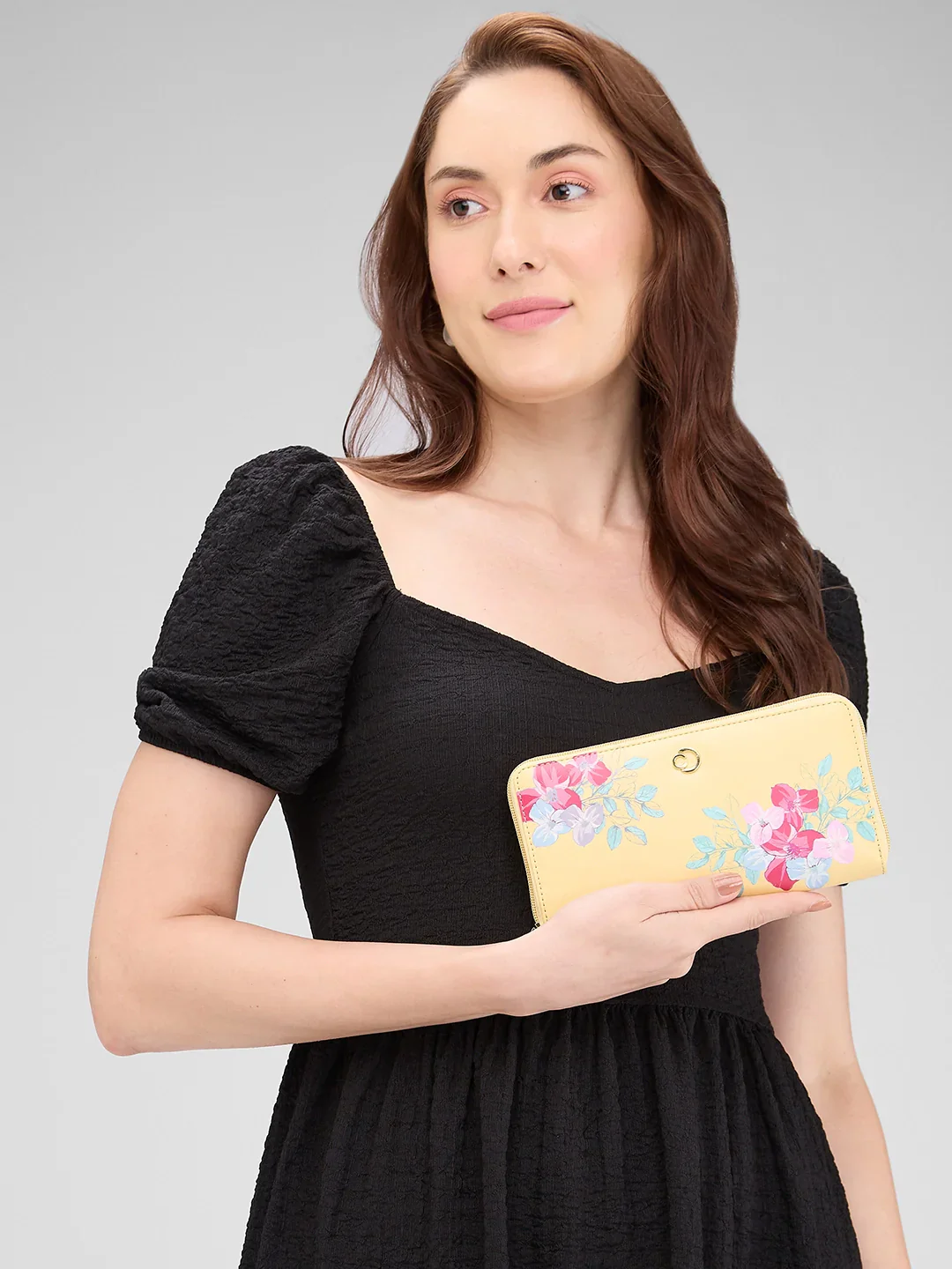 Caprese Shanaya Large Yellow Printed Zip Around Wallet - Image 10