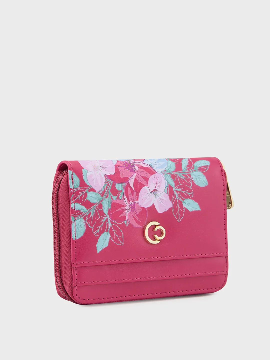 Caprese Shanaya Printed Small Burgundy Zip Around Wallet - Image 4