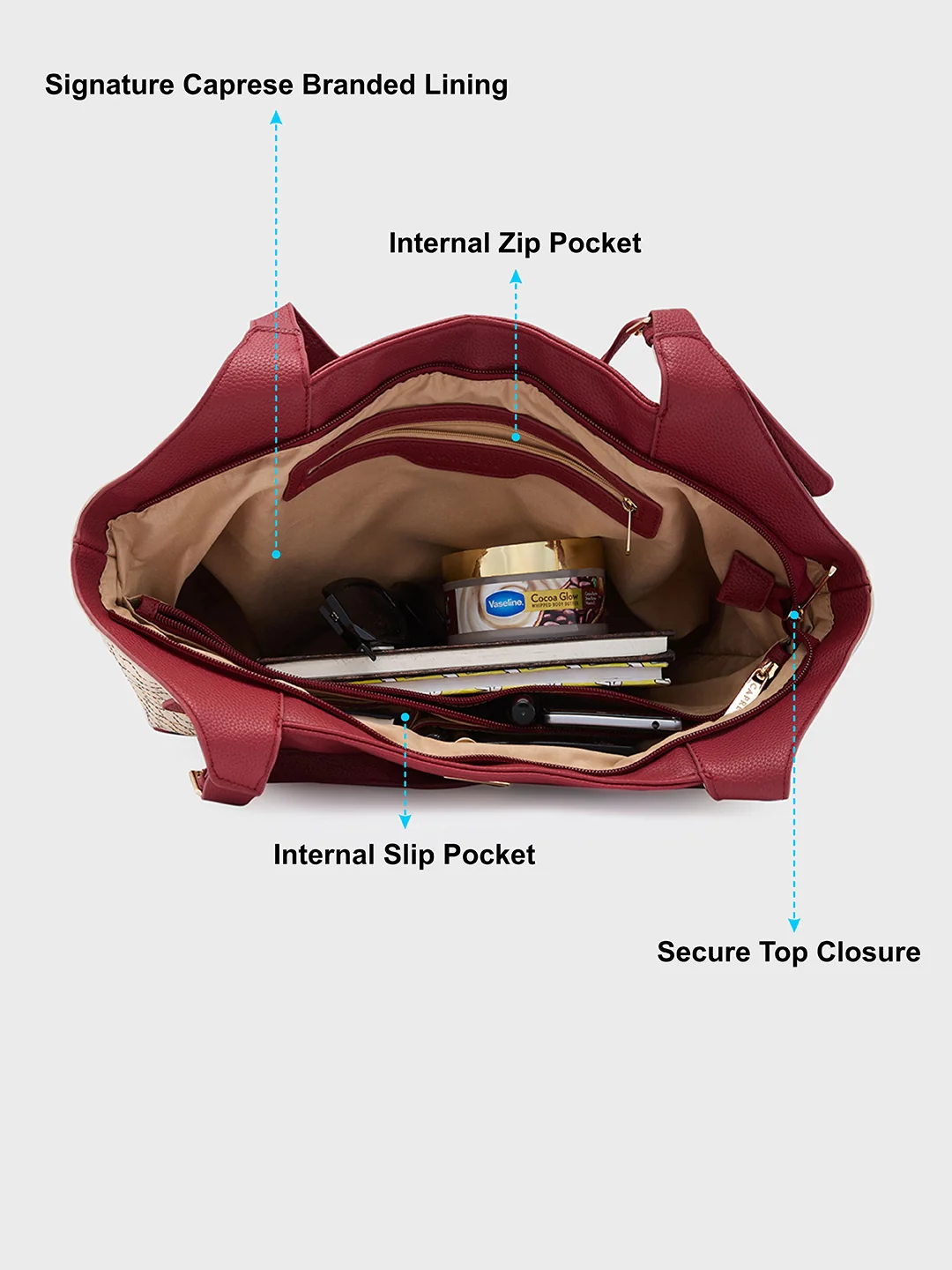 Caprese Shane Large Maroon Hobo Bag - Image 4