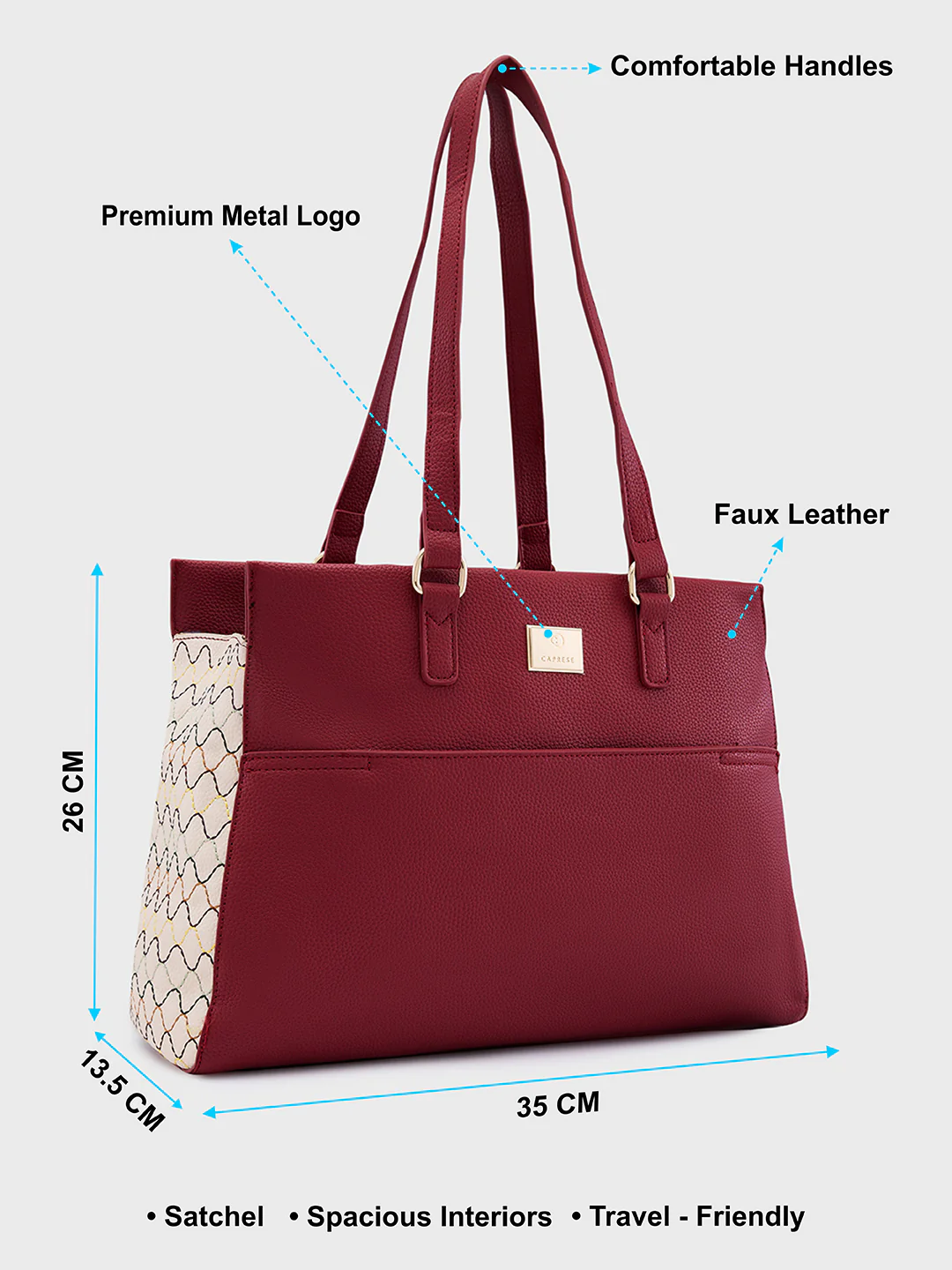 Caprese Shane Large Maroon Satchel Bag - Image 6