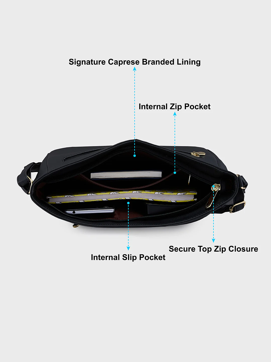 Caprese Shanon Large Black Sling Bag - Image 7