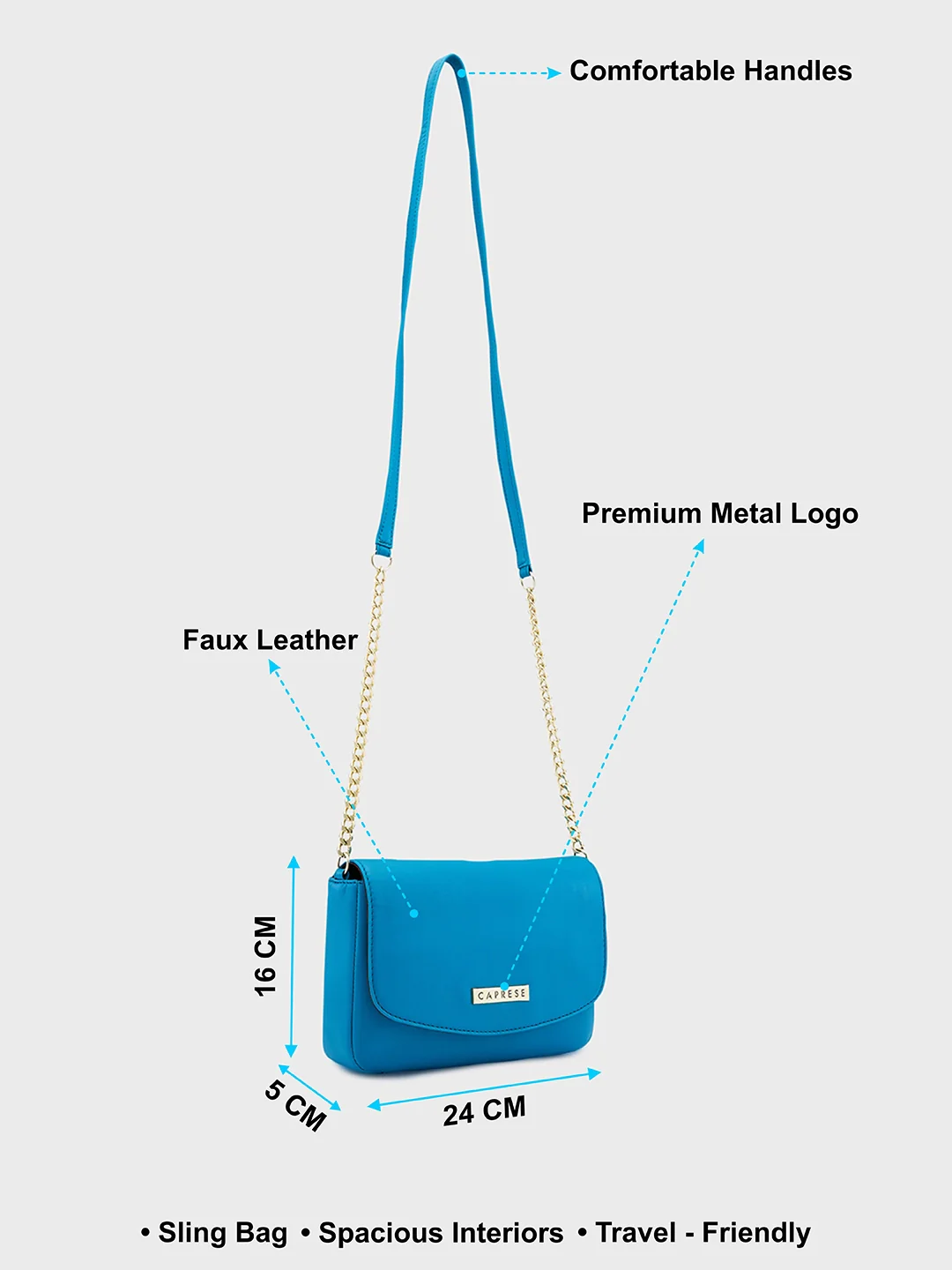 Caprese Shaun Small Teal Sling Bag - Image 6
