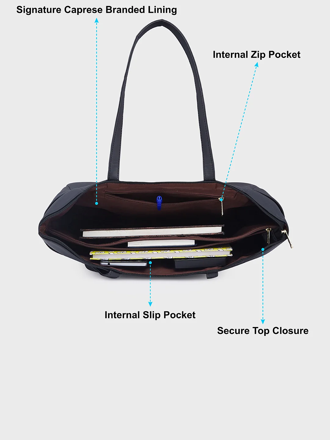 Caprese Sheena Large Black Tote Bag - Image 8