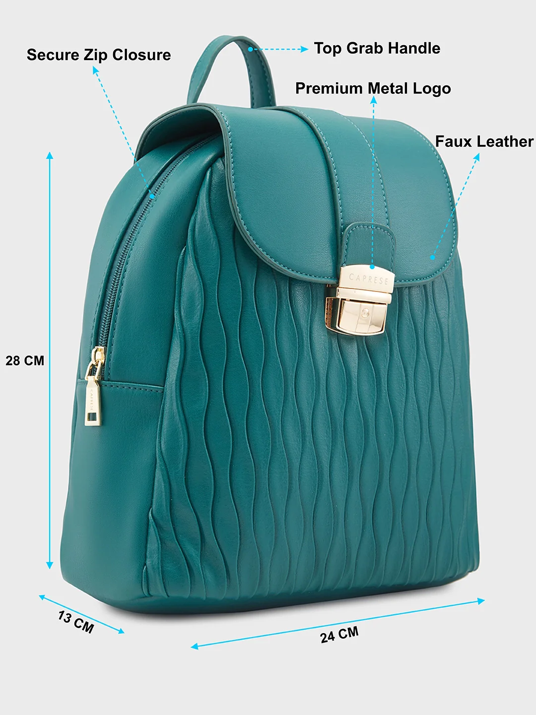 Caprese Shelbee Medium Dark Green Backpack - Image 6
