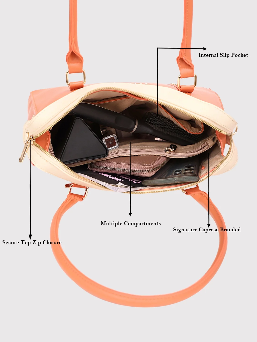 Caprese Shelby Small Beige Satchel Bag - Image 7