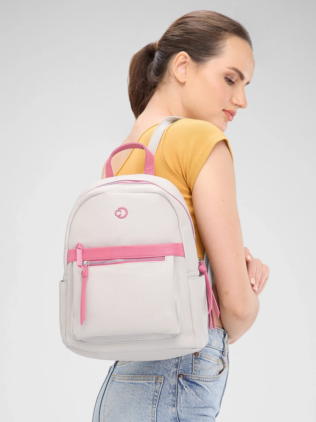 Caprese Sia Medium Beige Fashion Backpack - Image 5