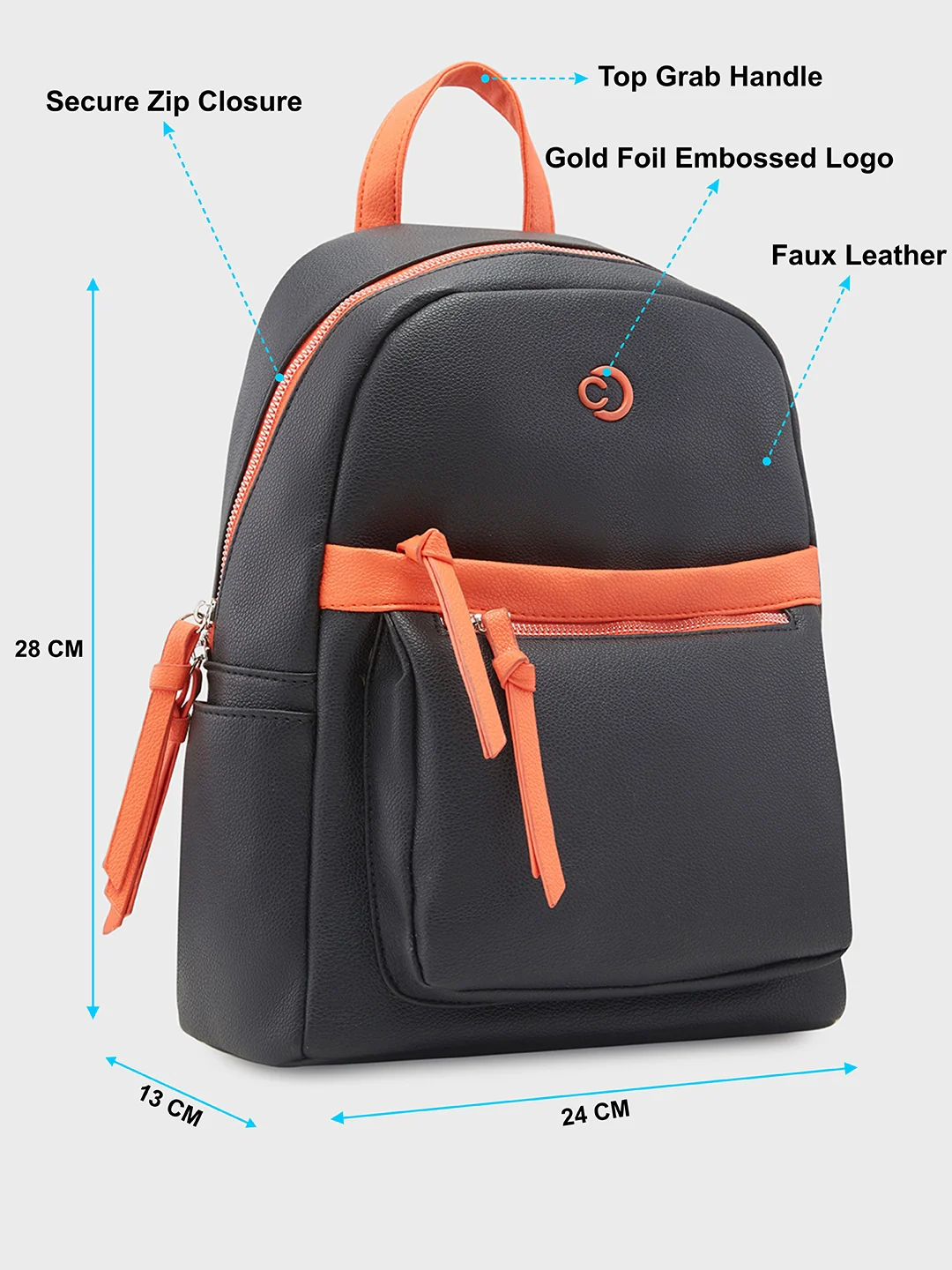Caprese Sia Medium Black Fashion Backpack - Image 8