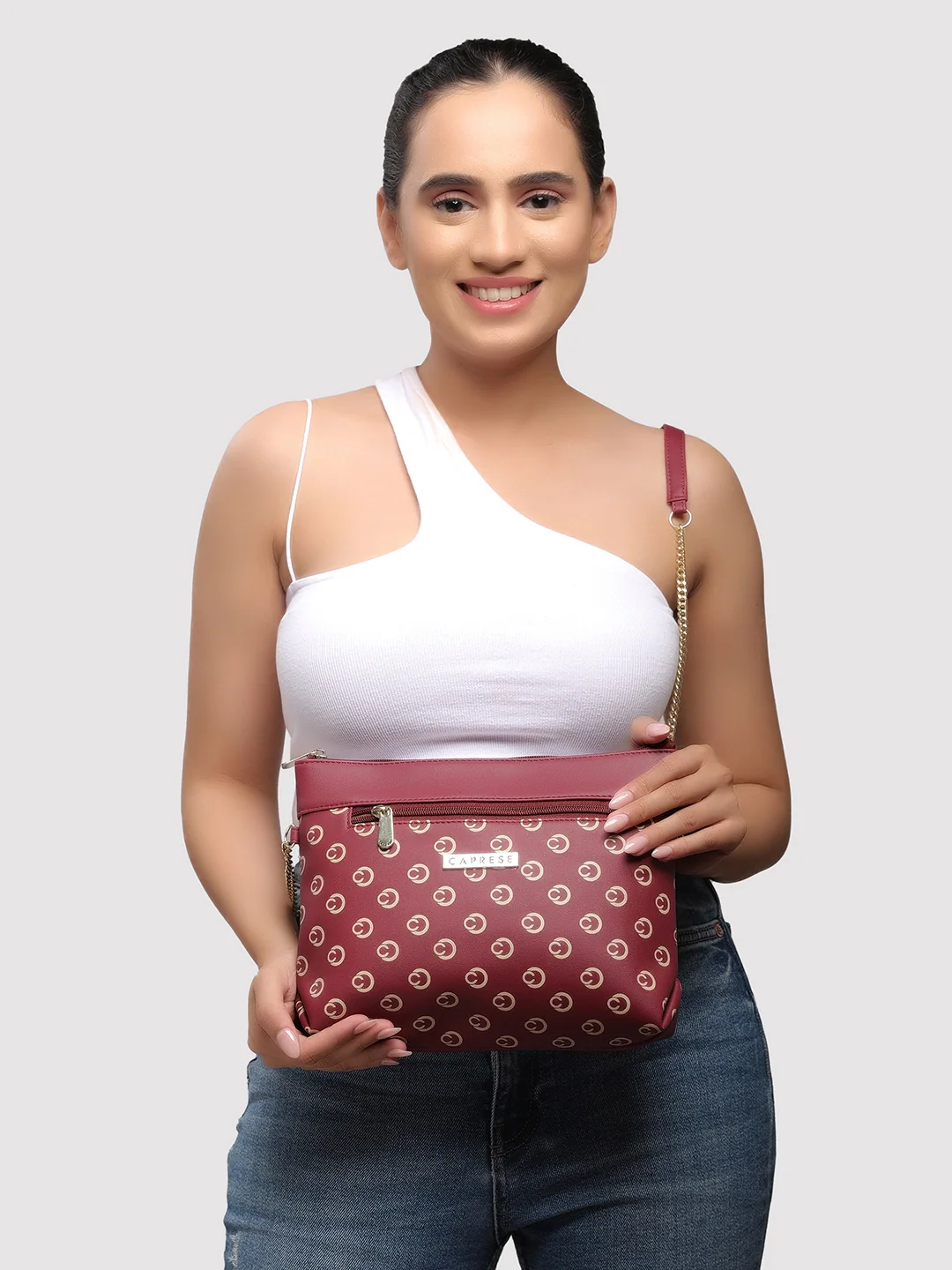 Caprese Siesta Small Maroon Sling Bag - Image 12