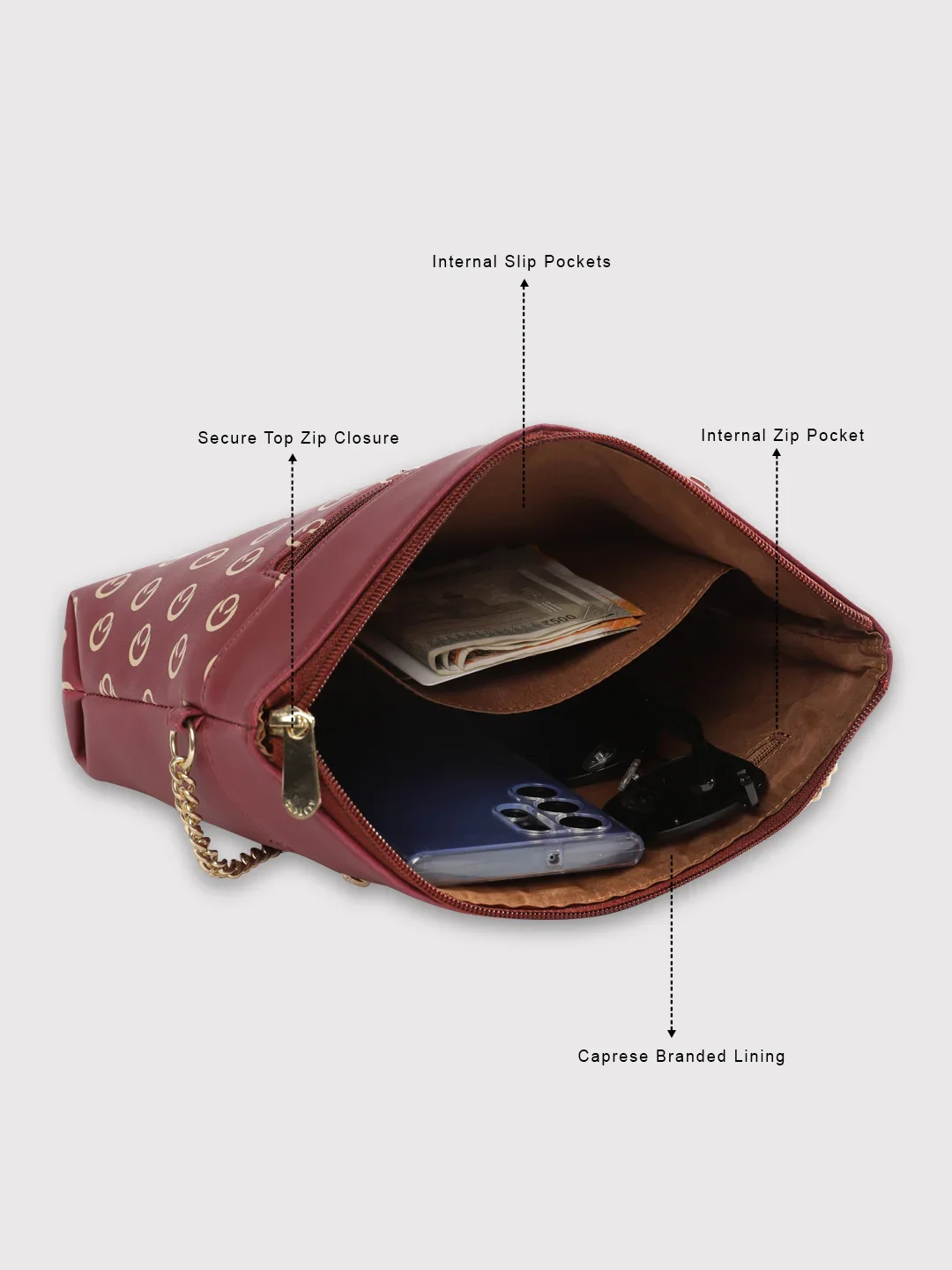 Caprese Siesta Small Maroon Sling Bag - Image 4