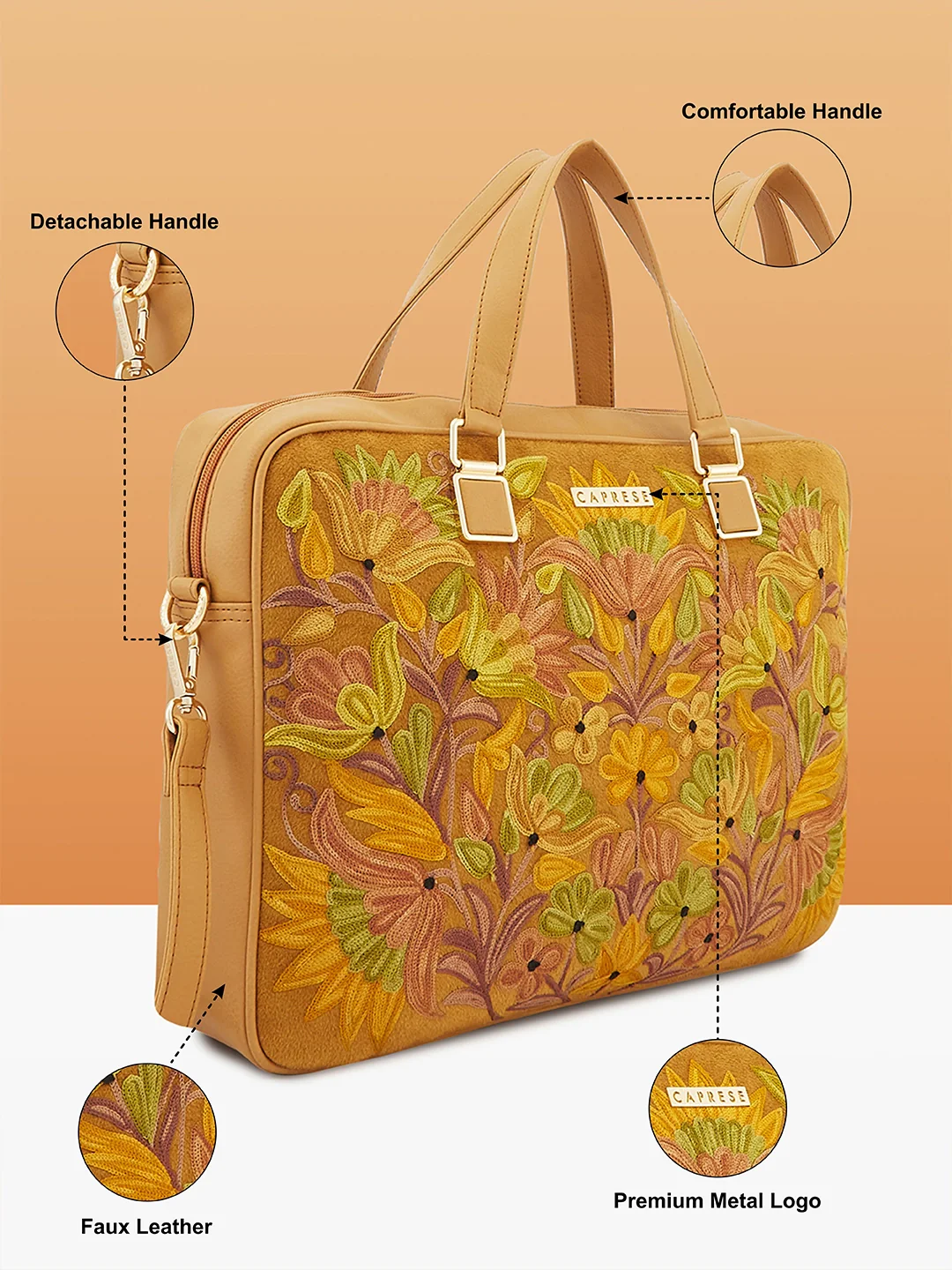 Caprese Siji Tresna Large Brown Laptop Bag - Image 6