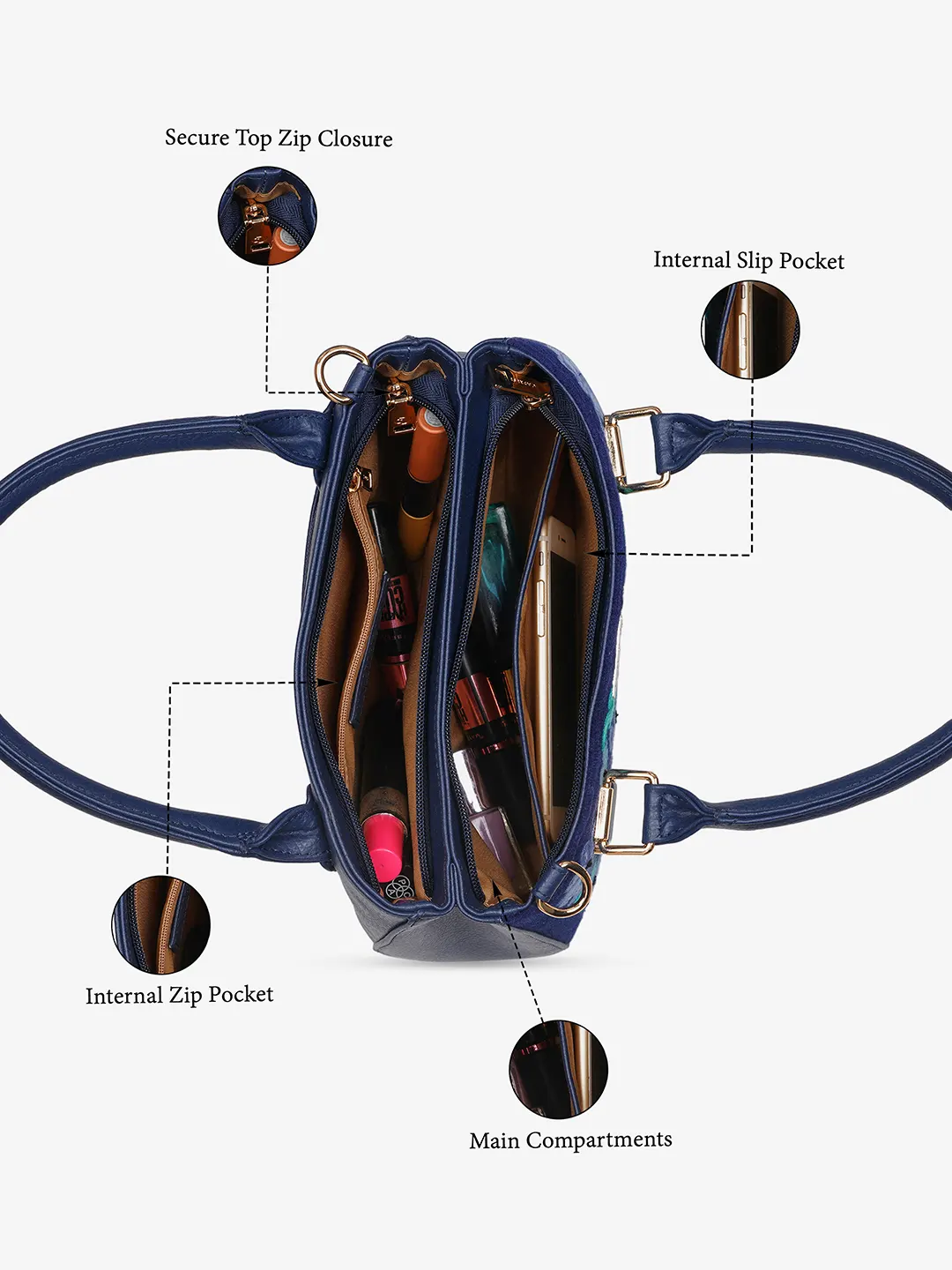 Caprese Siji Tresna Medium Blue Satchel Bag - Image 7