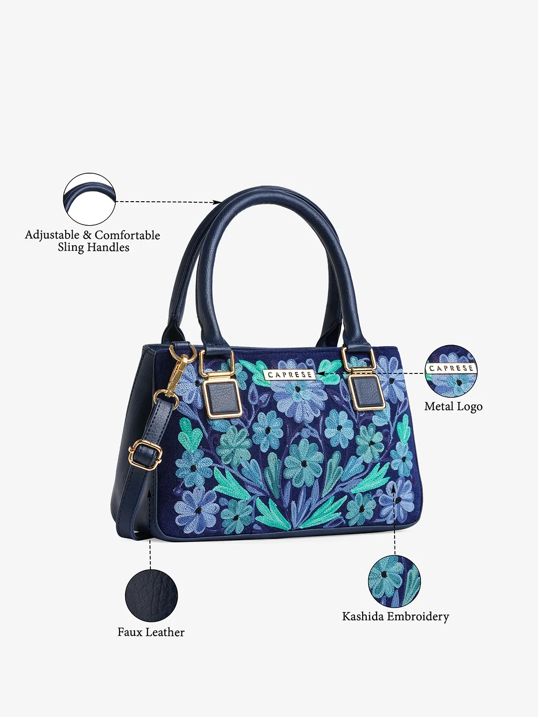 Caprese Siji Tresna Medium Blue Satchel Bag - Image 8