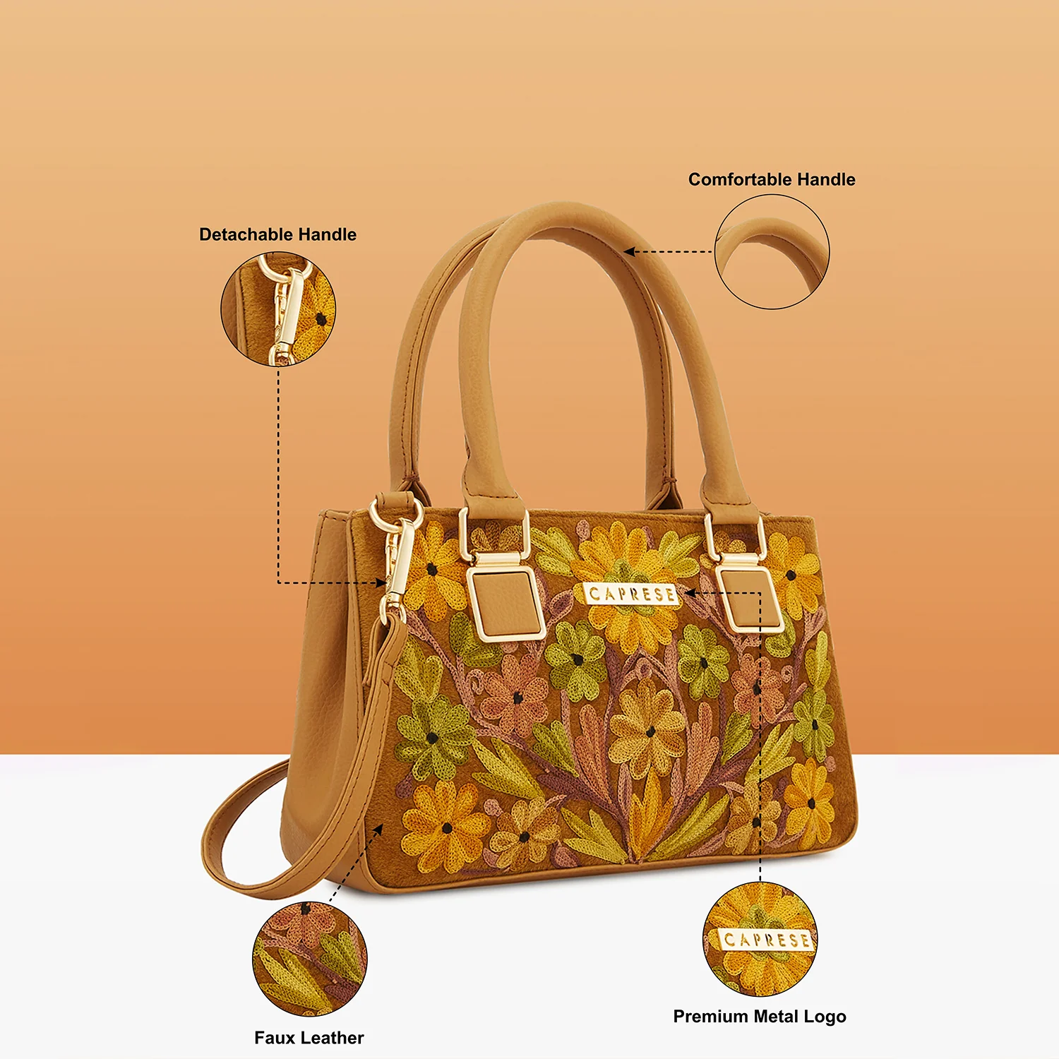 Caprese Siji Tresna Small Brown Satchel Bag - Image 6