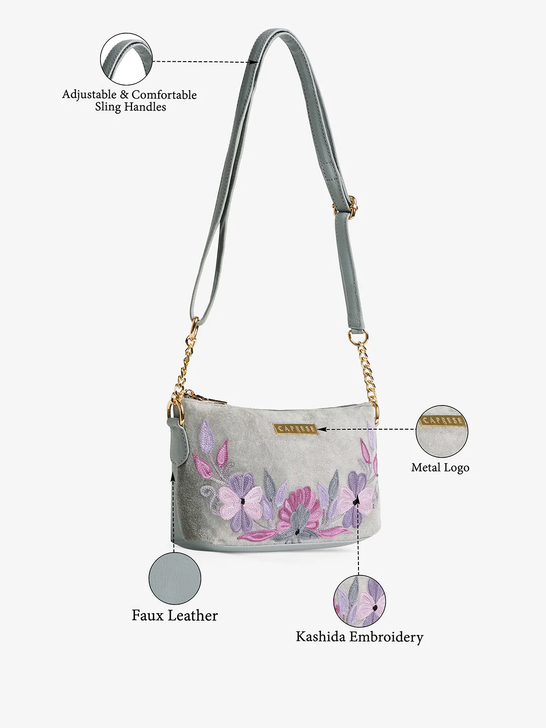 Caprese Siji Tresna Small Grey Sling Bag - Image 7