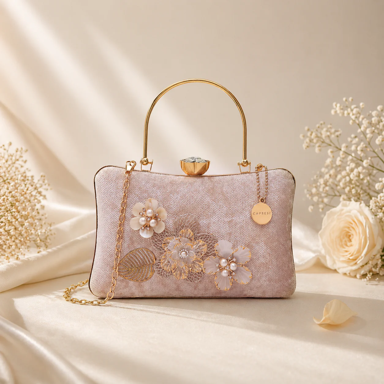 Caprese Silvia Medium Cream Printed Clutch Bag - Image 2