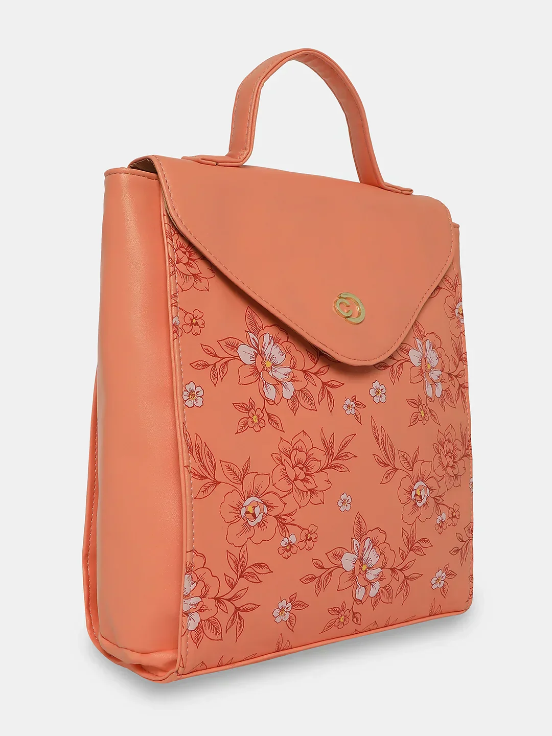 Caprese Snow Printed Medium Coral Backpack - Image 4