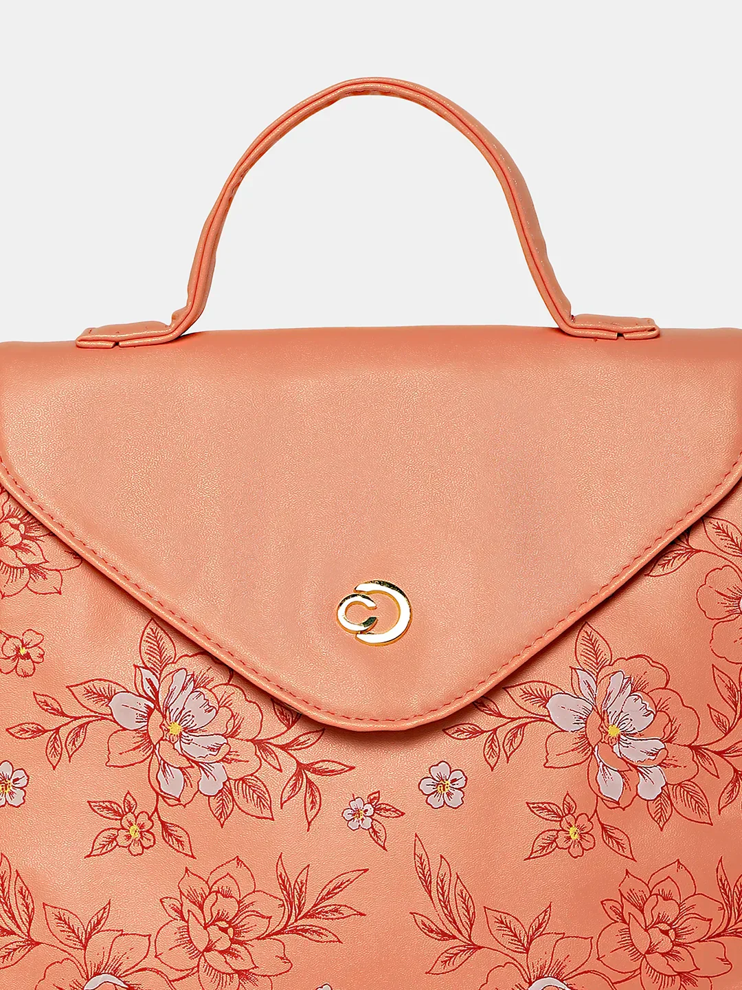 Caprese Snow Printed Medium Coral Backpack - Image 8