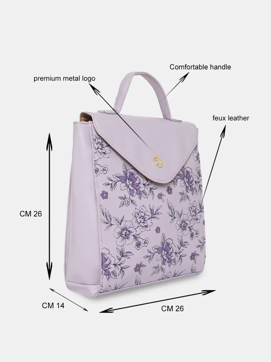 Caprese Snow Printed Medium Lavender Backpack - Image 3