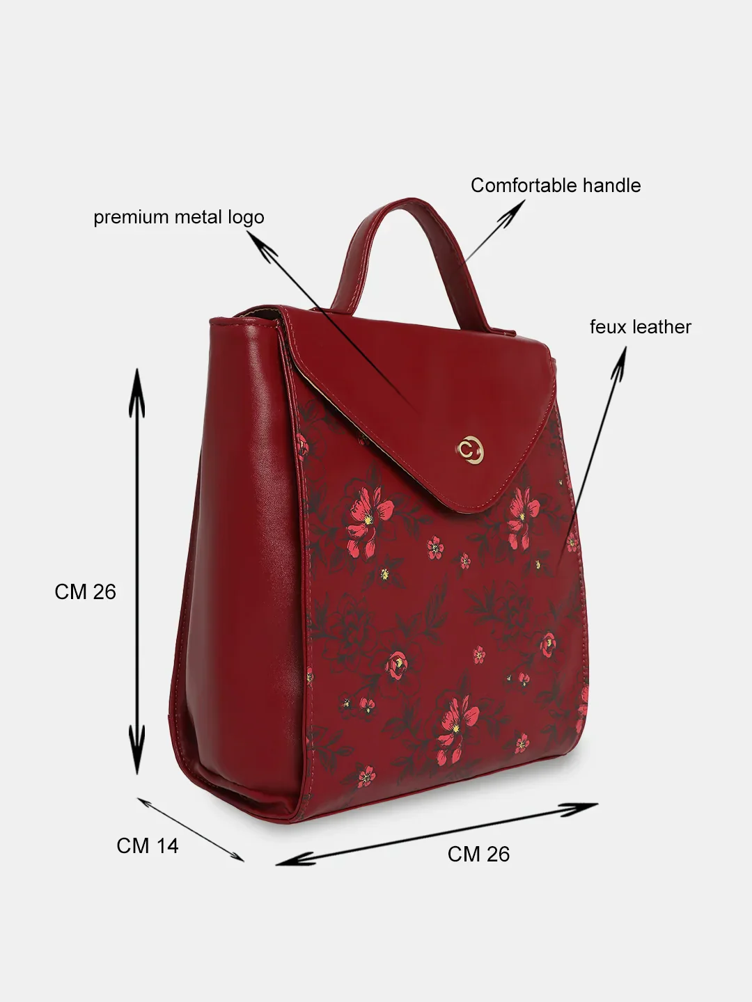 Caprese Snow Printed Medium Maroon Backpack - Image 5