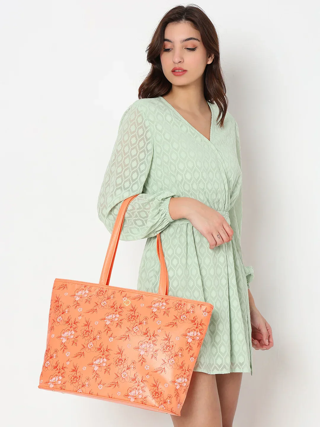 Caprese Snow Printed Large Coral Laptop Tote - Image 12