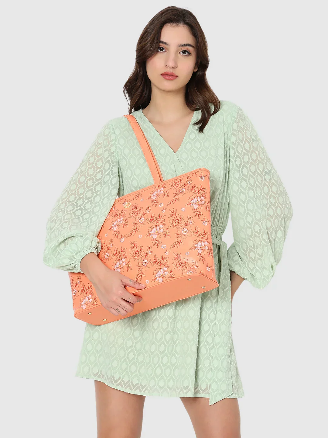 Caprese Snow Printed Large Coral Laptop Tote - Image 3