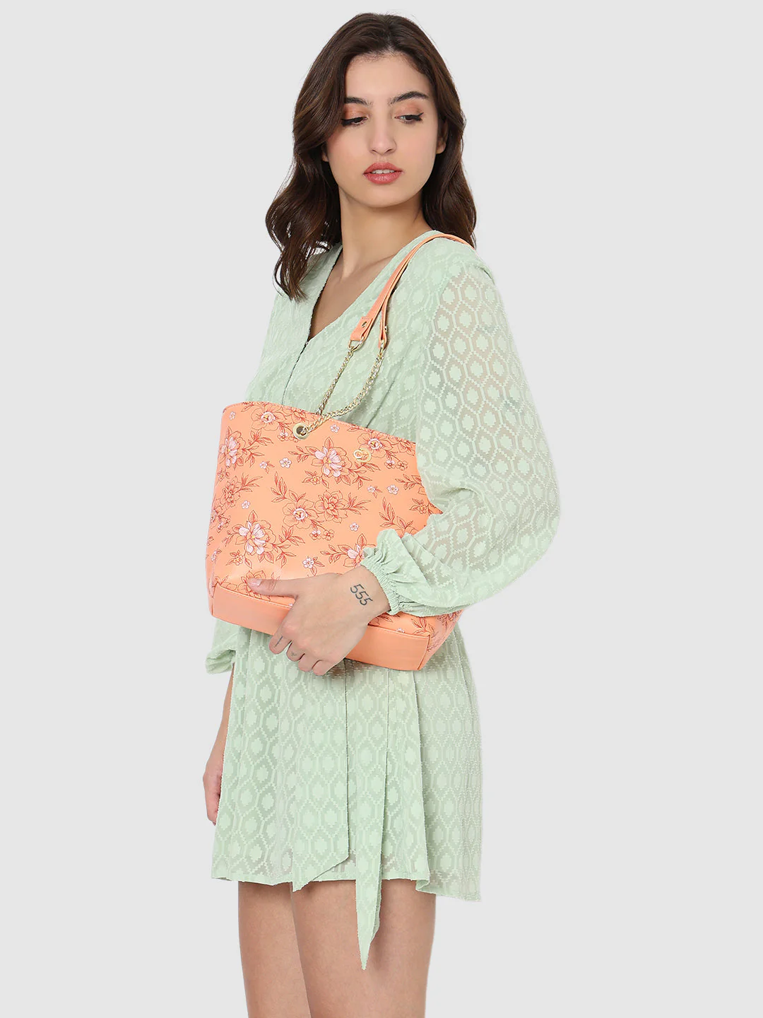 Caprese Snow Printed Large Coral Satchel Bag - Image 3
