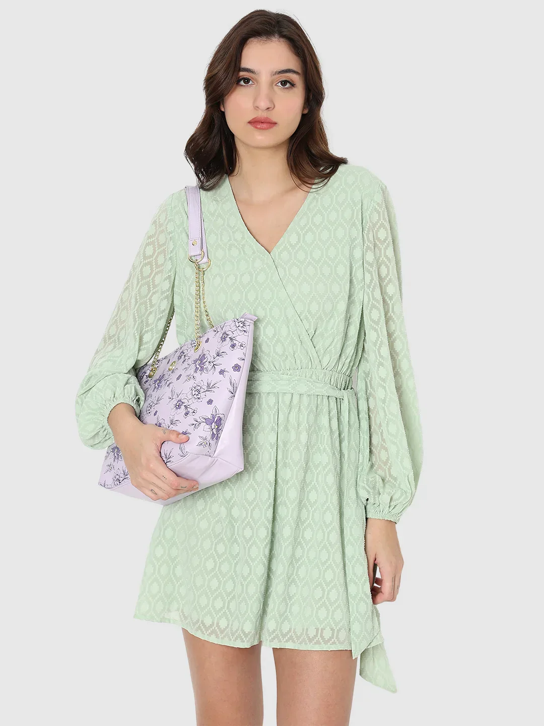 Caprese Snow Printed Large Lavender Satchel Bag - Image 13