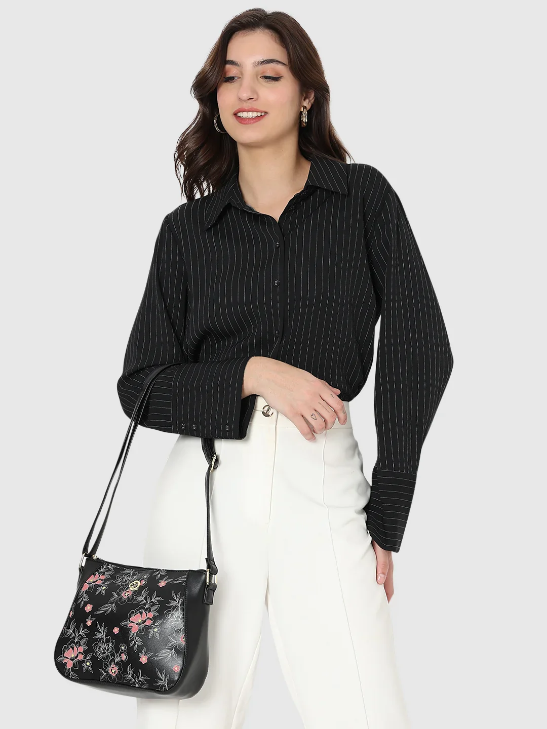 Caprese Snow Printed Medium Black Sling Bag - Image 11