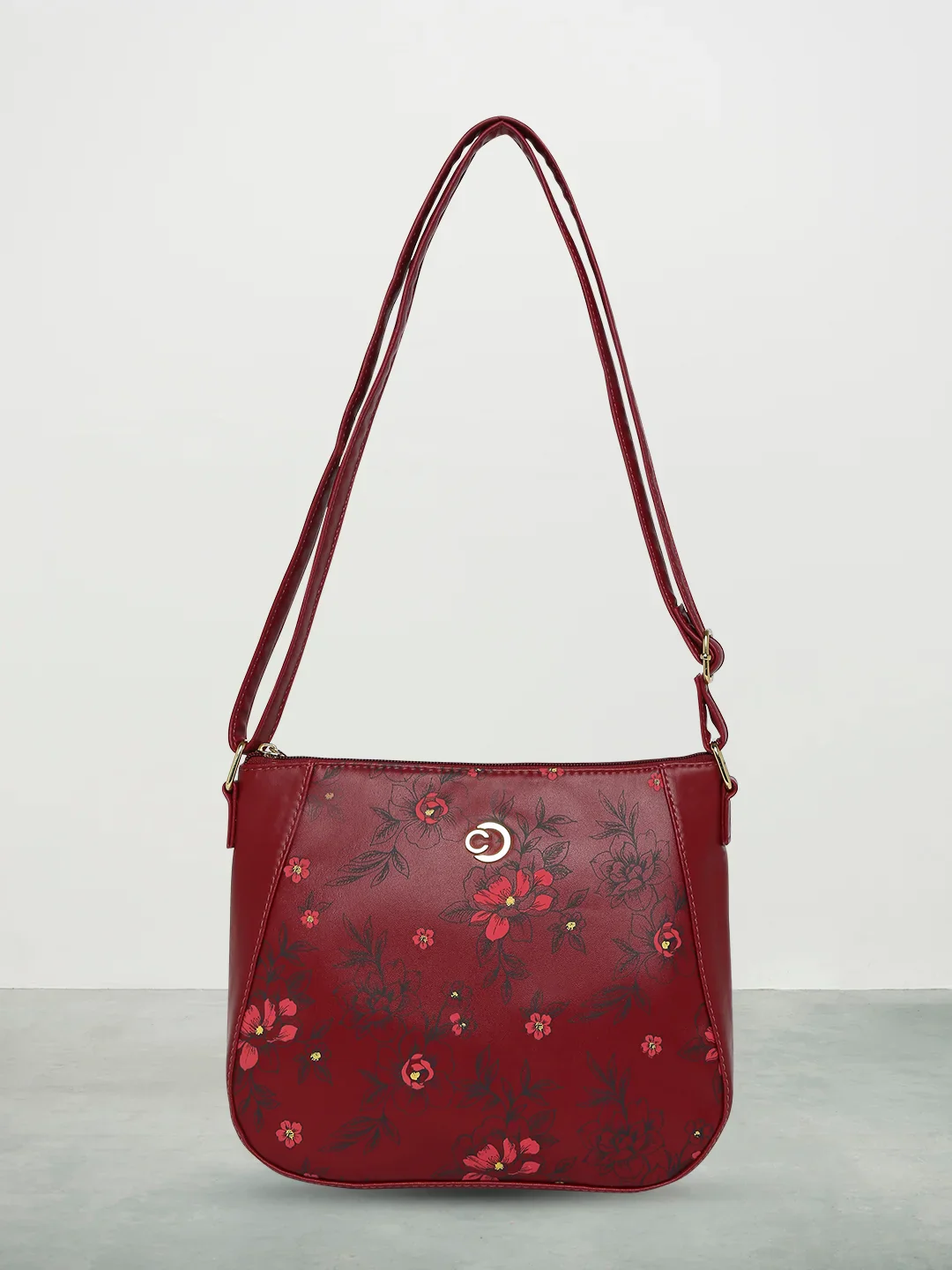 Caprese Snow Medium Printed Maroon Sling Bag - Image 3