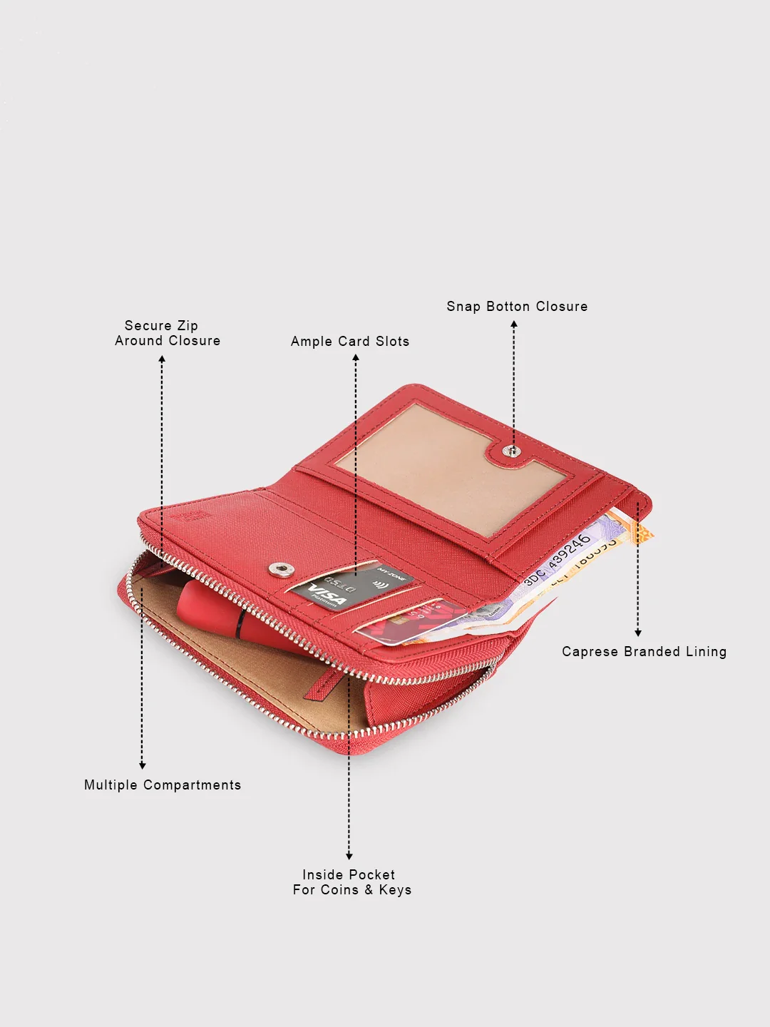 Caprese Sophia Small Red Zip Around Wallet - Image 10