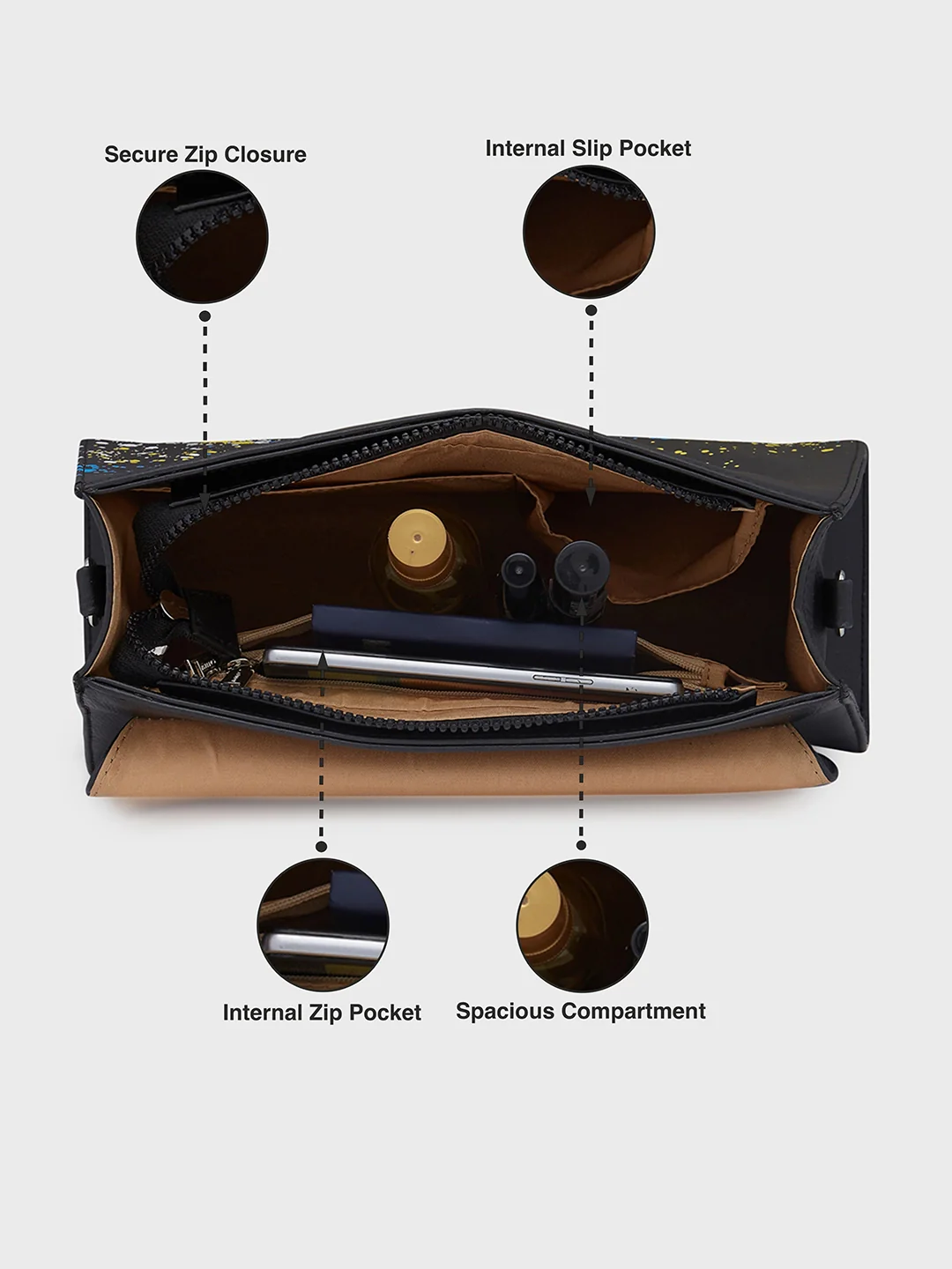Caprese Splash Medium Black Satchel - Image 7