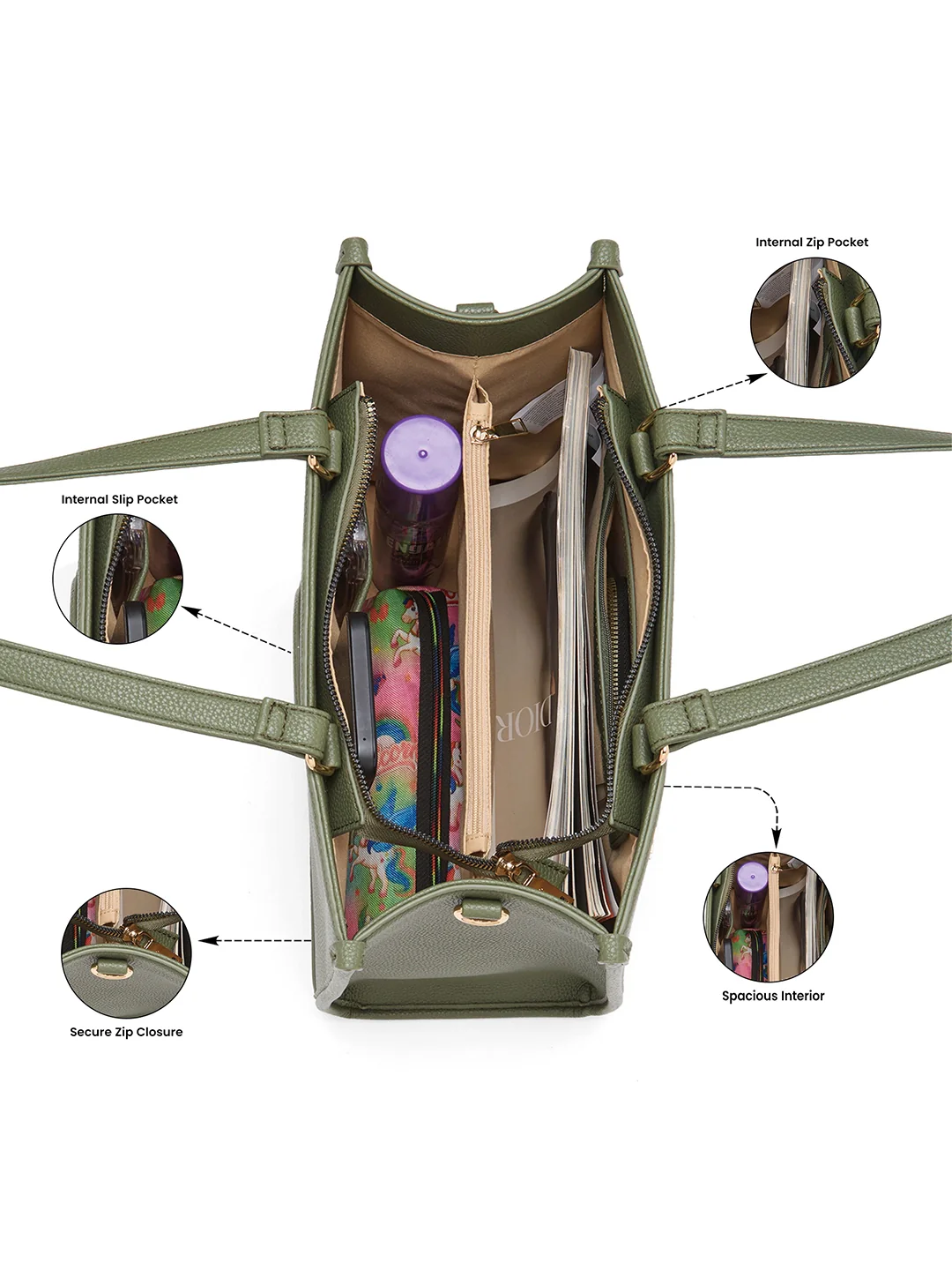 Caprese Suite Large Olive Tote Bag - Image 4