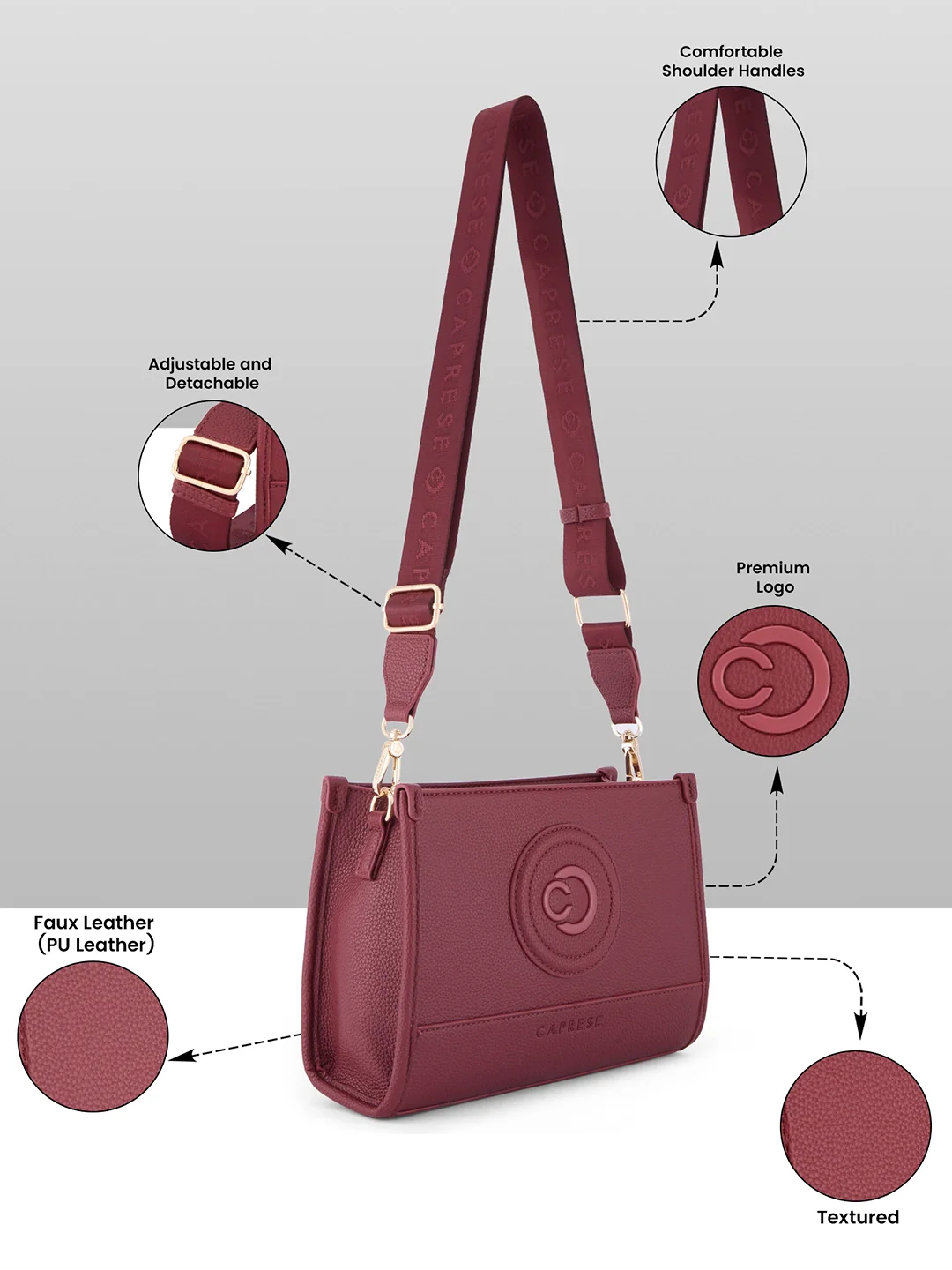 Caprese Suite Medium Bordeaux Sling Bag - Image 3