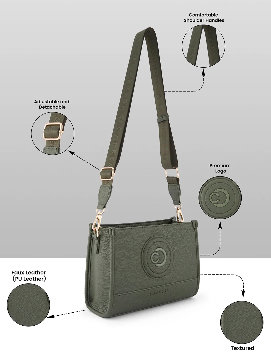 Caprese Suite Medium Olive Sling Bag - Image 3