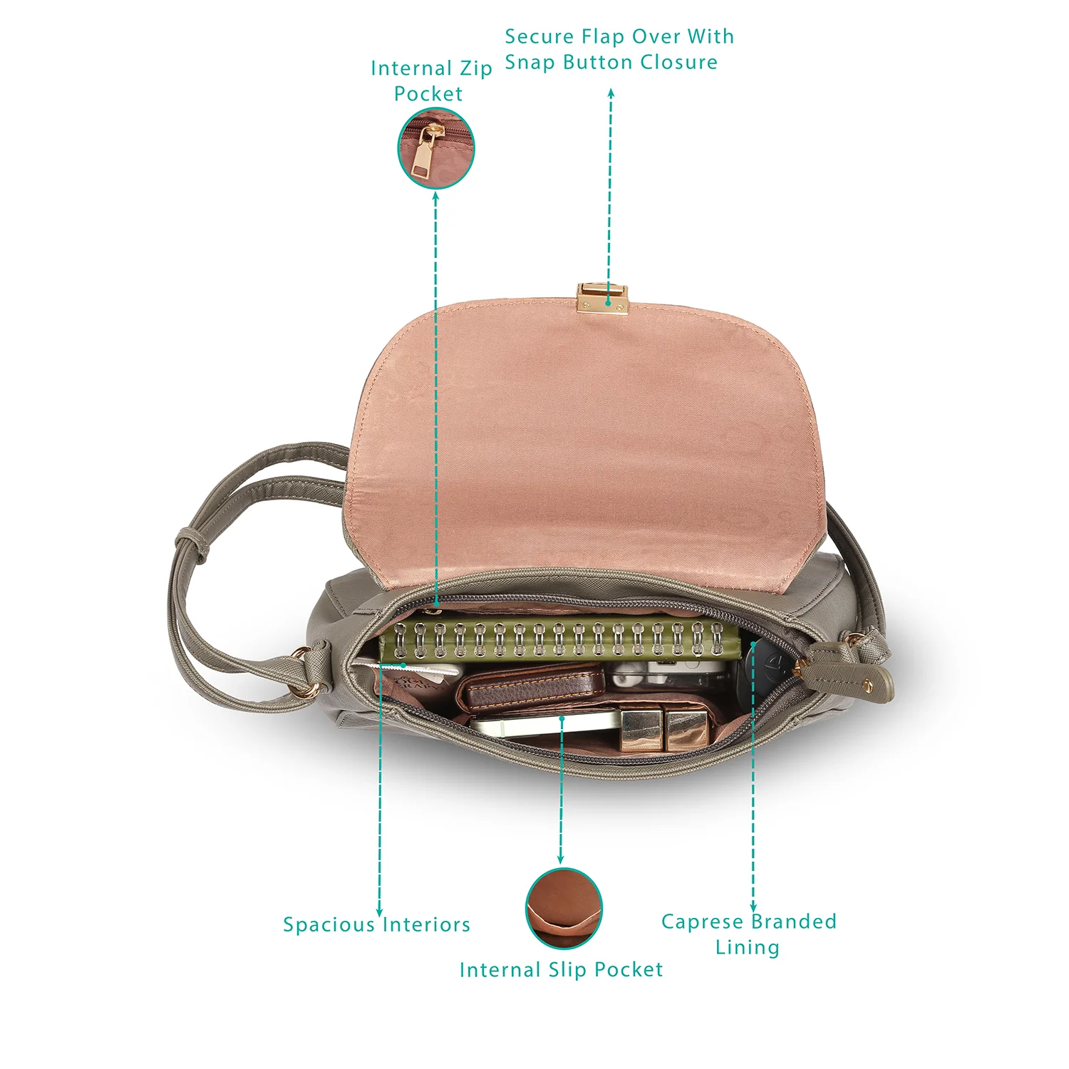 Caprese Sumi Small Grey Sling Bag - Image 5