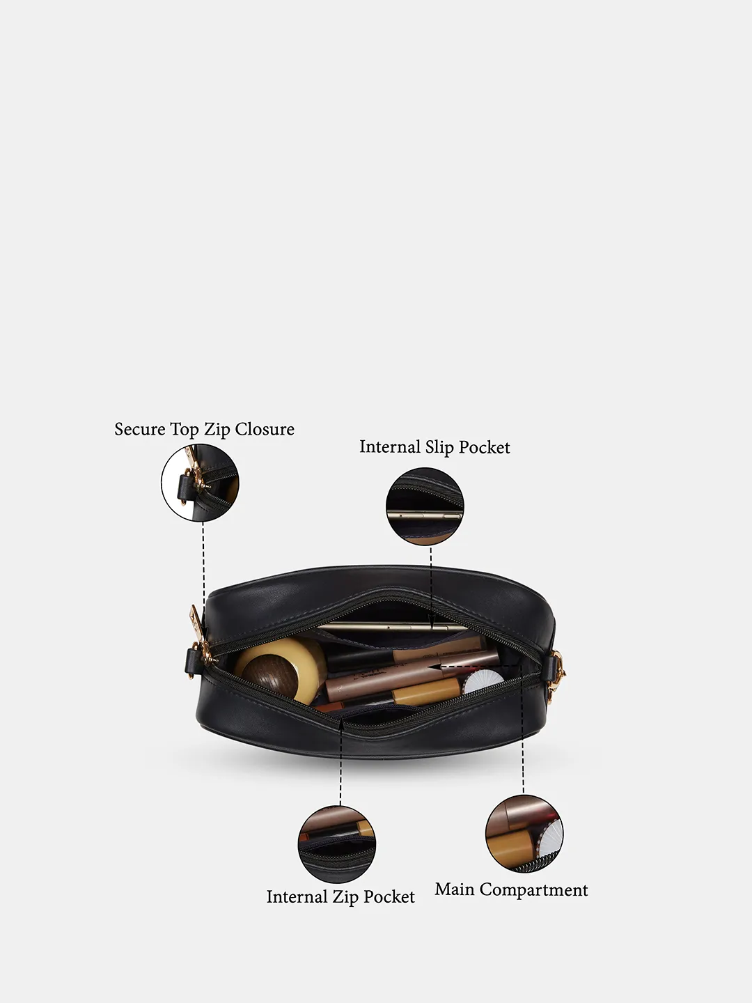 Caprese Sunny Medium Black Sling Bag - Image 7