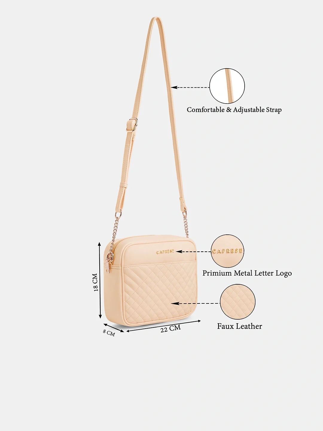 Caprese Sunny Medium Powder Pink Sling Bag - Image 3